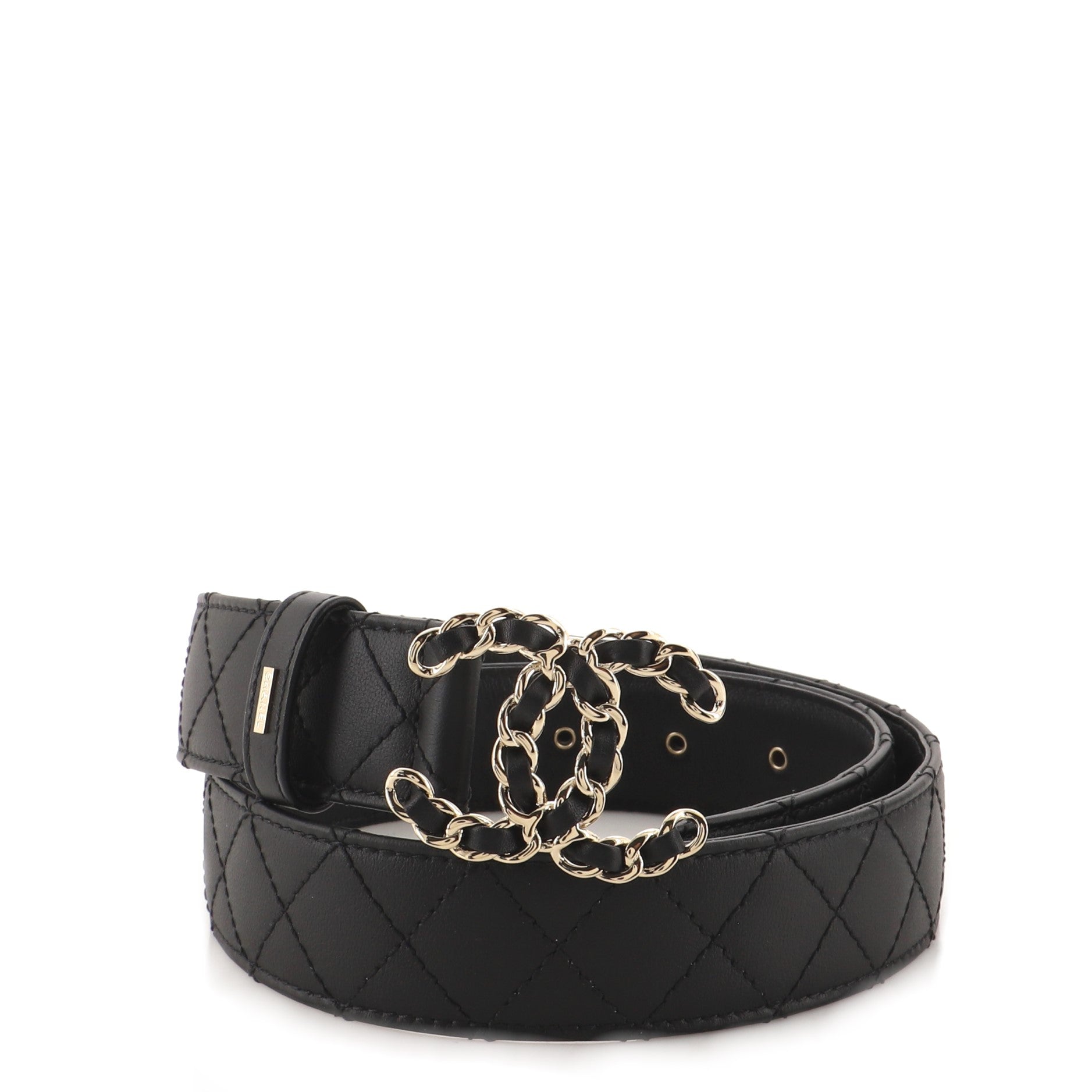 Woven Chain CC Buckle Belt Quilted Leather Medium 75