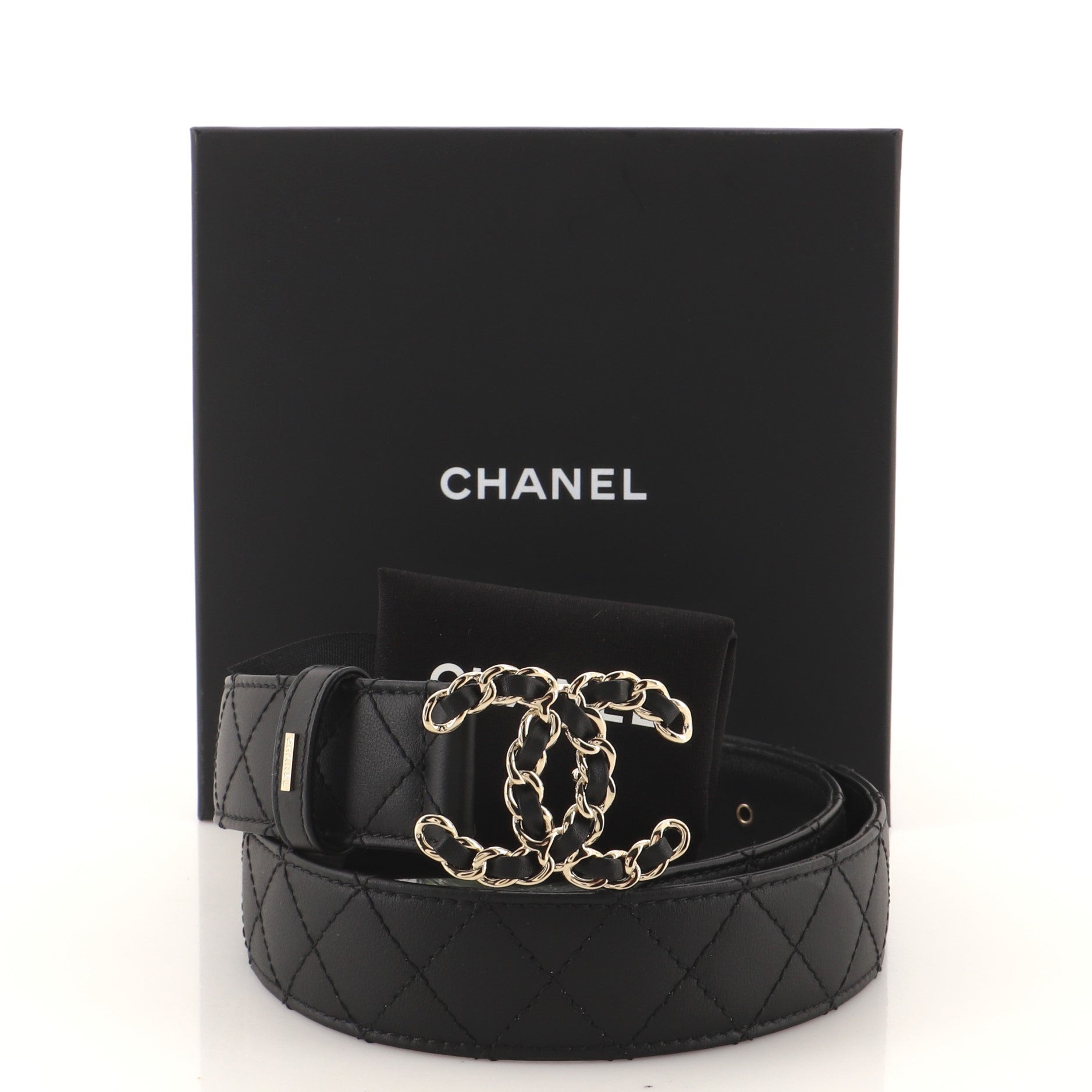Woven Chain CC Buckle Belt Quilted Leather Medium 75