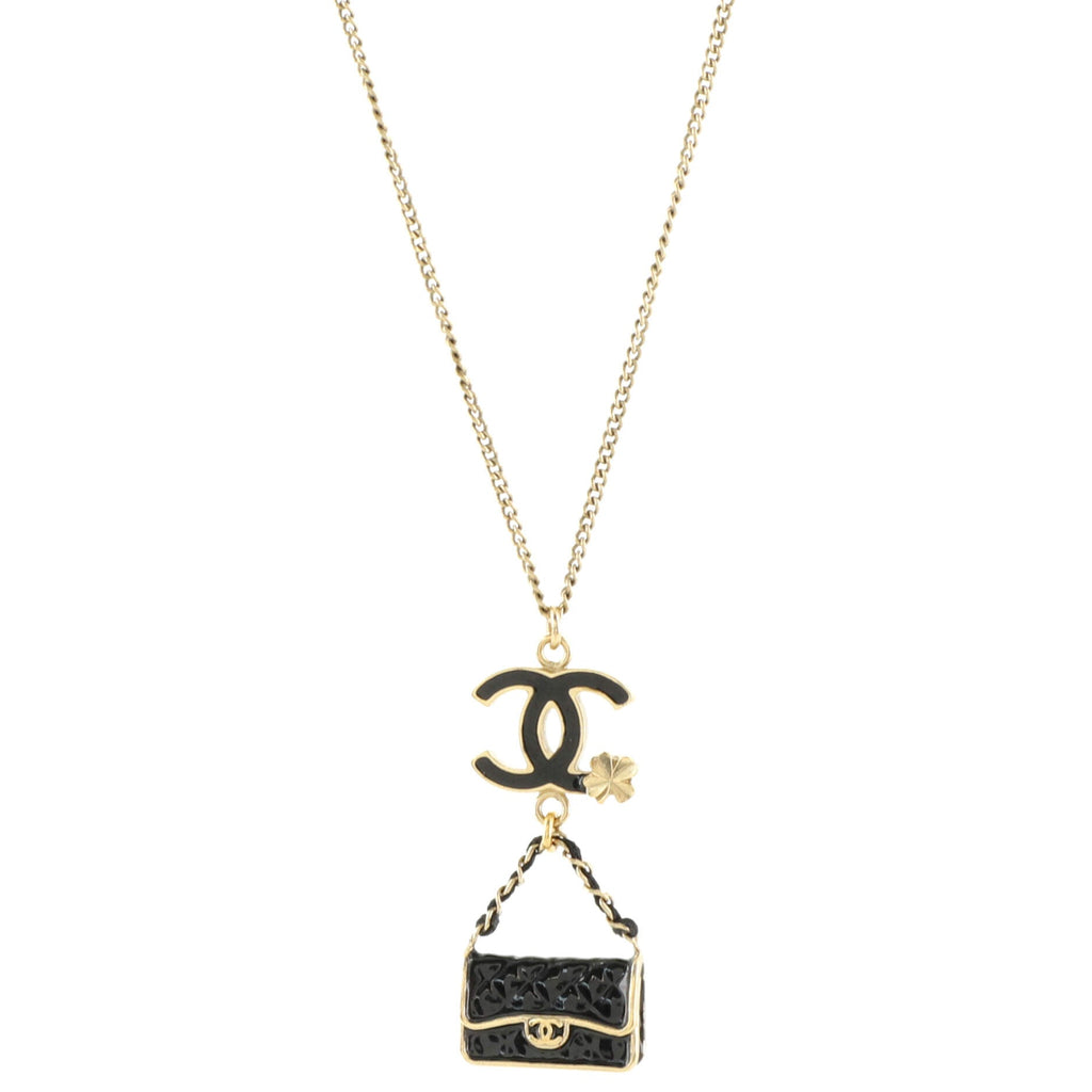 CC Clover Flap Bag Pendant Necklace Metal with Enamel