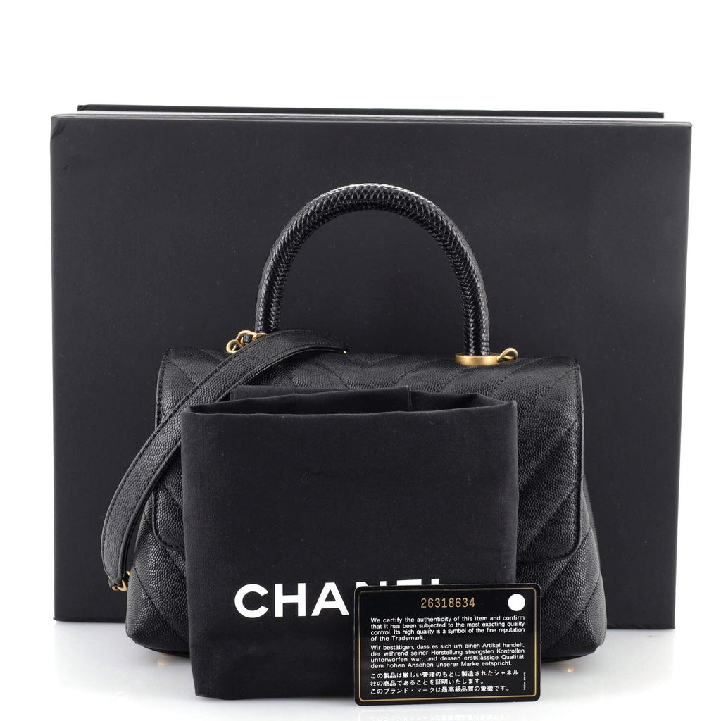 Coco Top Handle Bag Chevron Caviar with Lizard Embossed Handle Mini