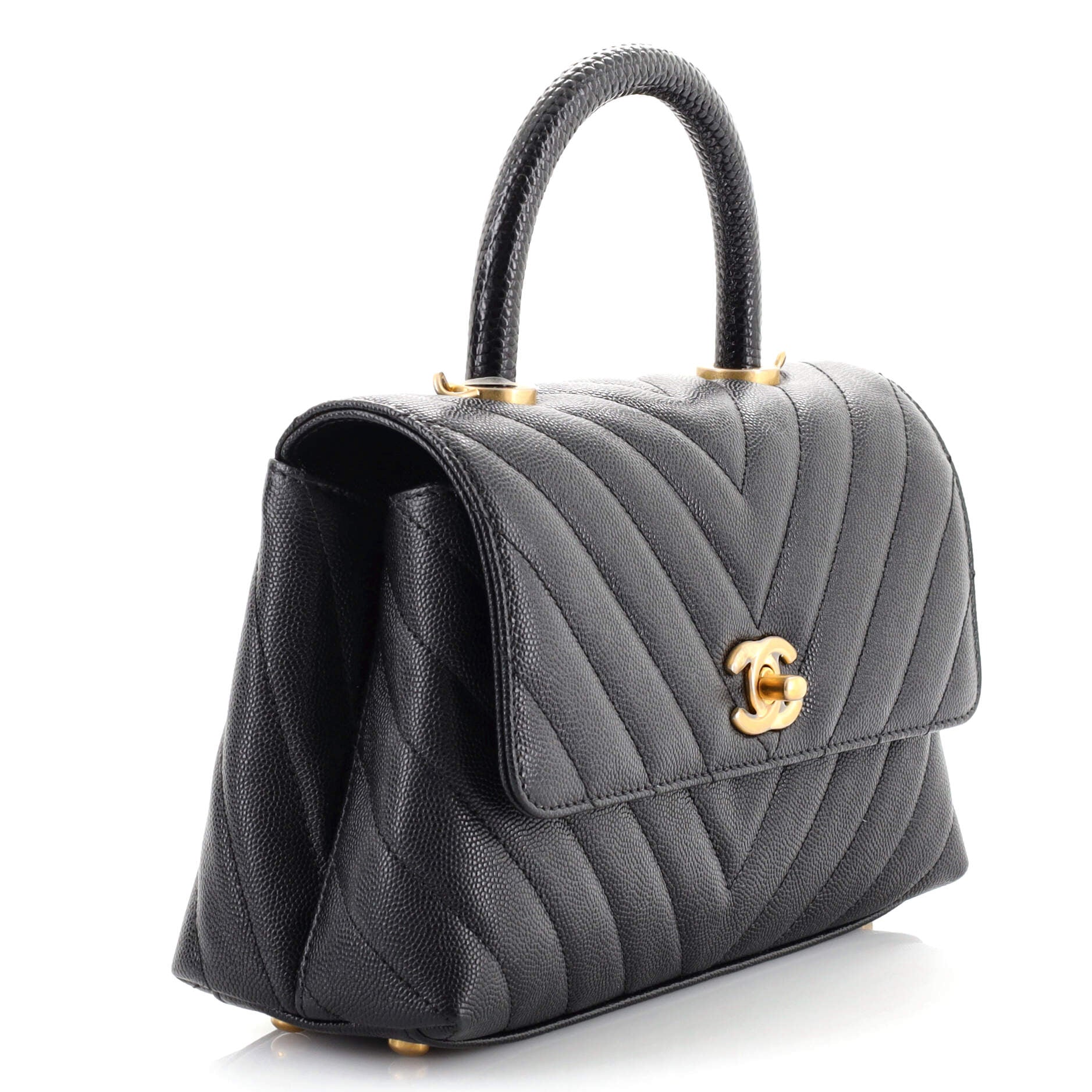Coco Top Handle Bag Chevron Caviar with Lizard Embossed Handle Mini