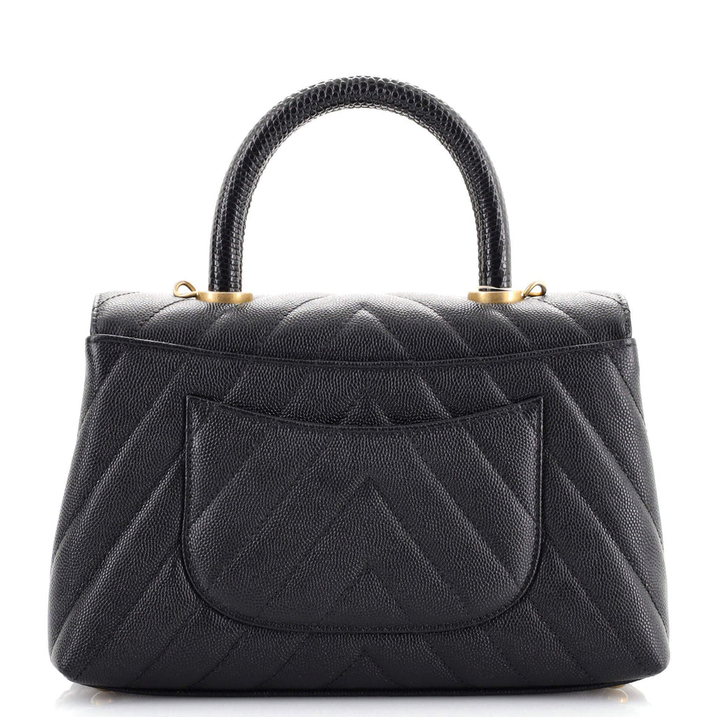 Coco Top Handle Bag Chevron Caviar with Lizard Embossed Handle Mini
