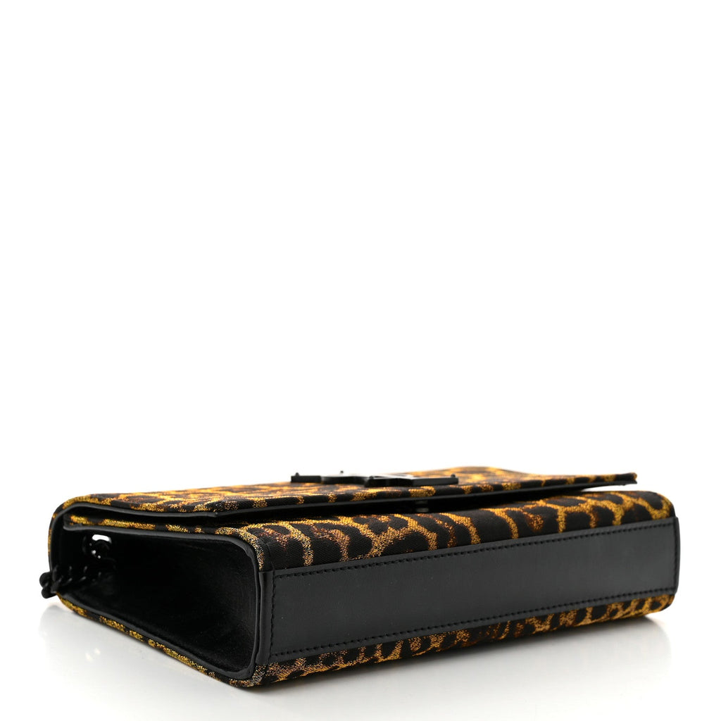 Jacquard Leopard Small Monogram Kate Satchel Oro Natural