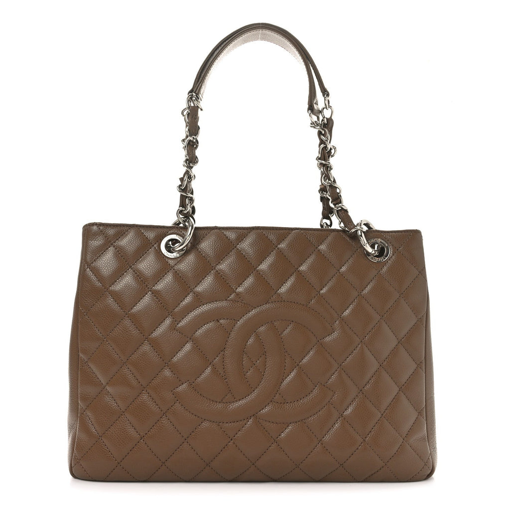 Caviar Quilted Grand Shopping Tote GST Dark Beige