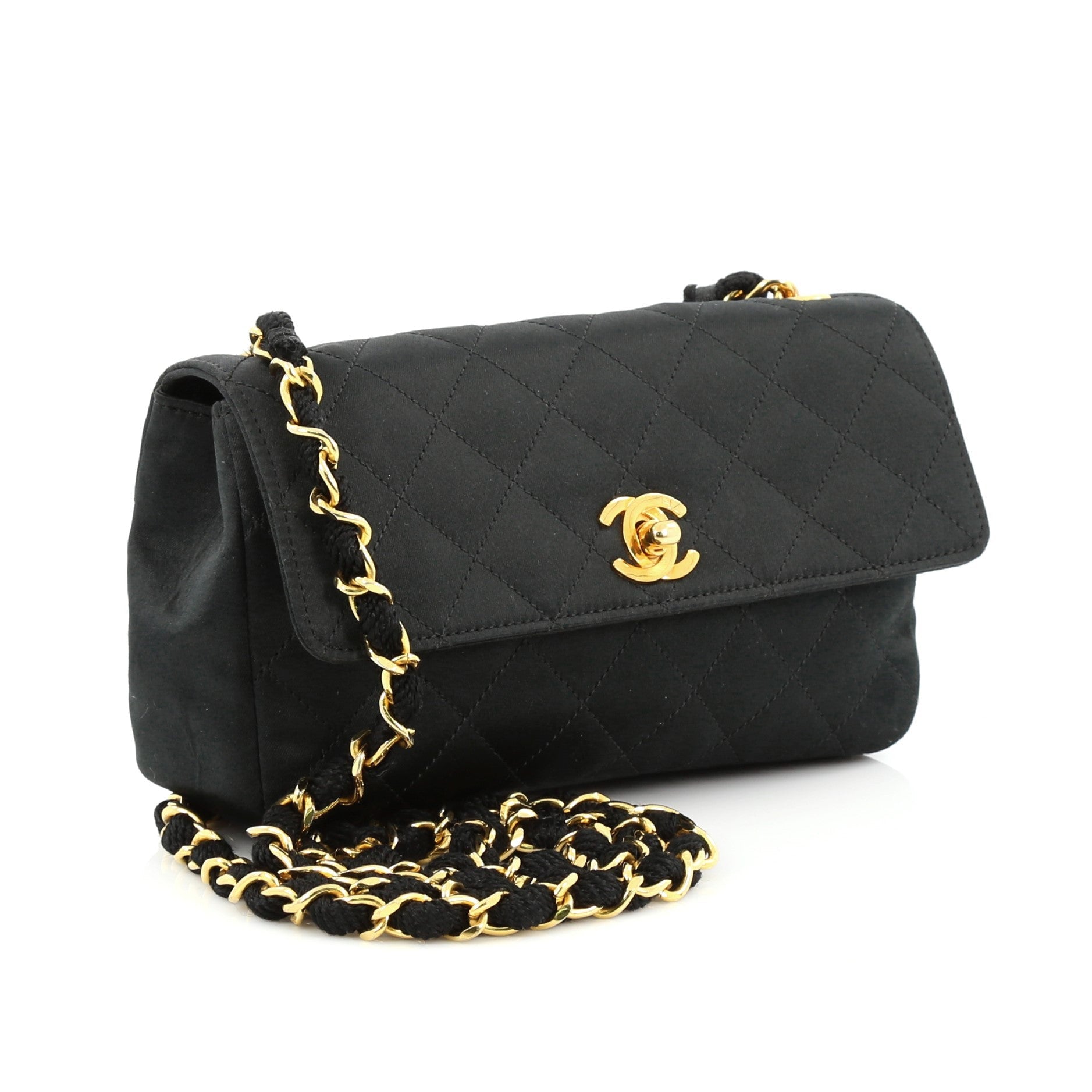 Vintage CC Chain Flap Bag Quilted Satin Mini