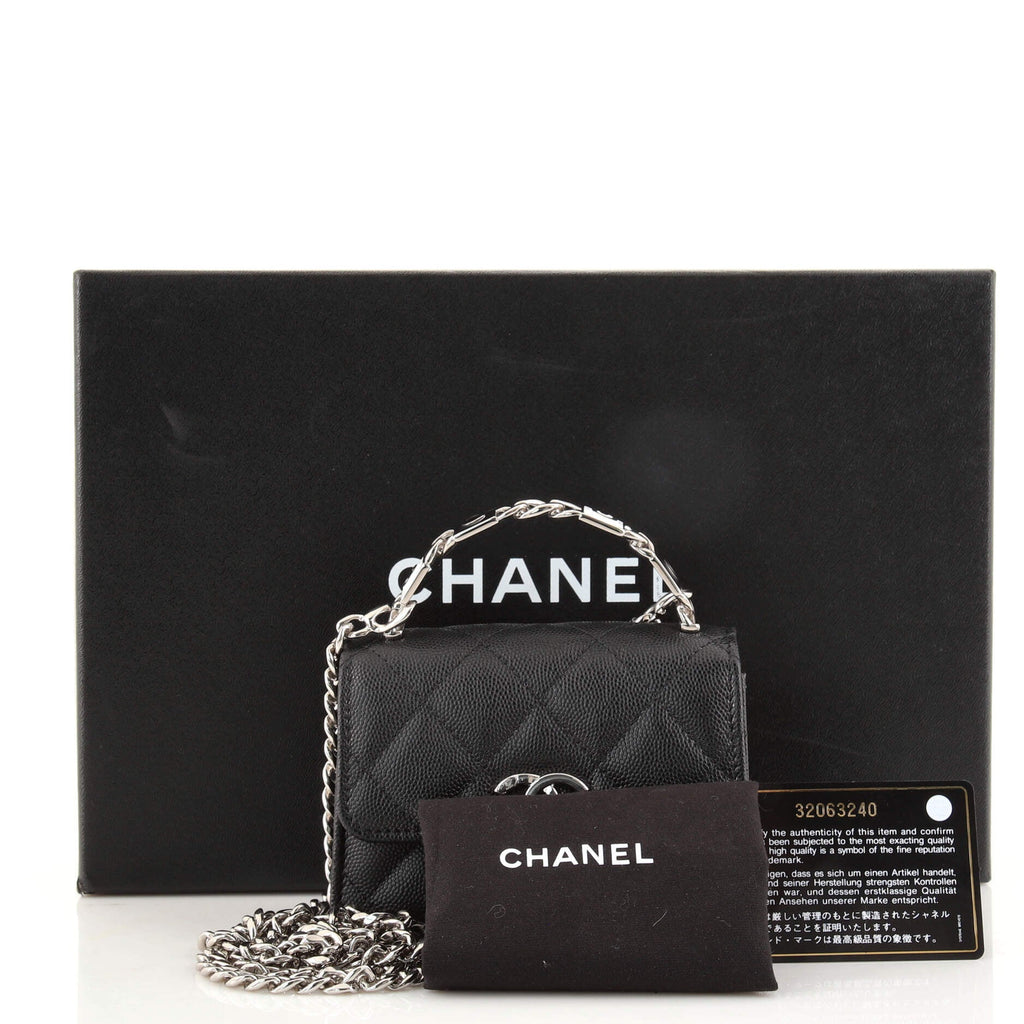 Coco Enamel Top Handle Flap Clutch with Chain Quilted Caviar