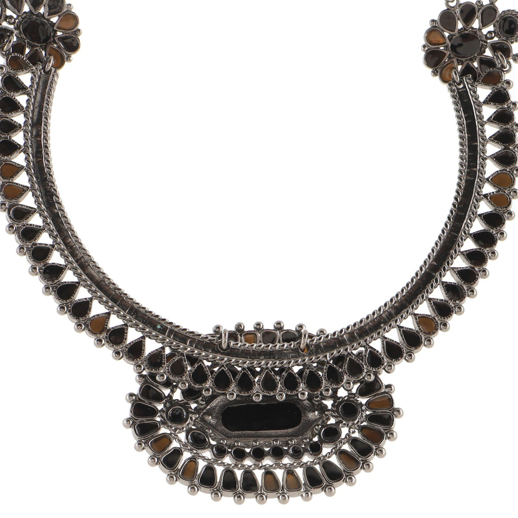 Oval Cluster Collar Necklace Metal with Enamel