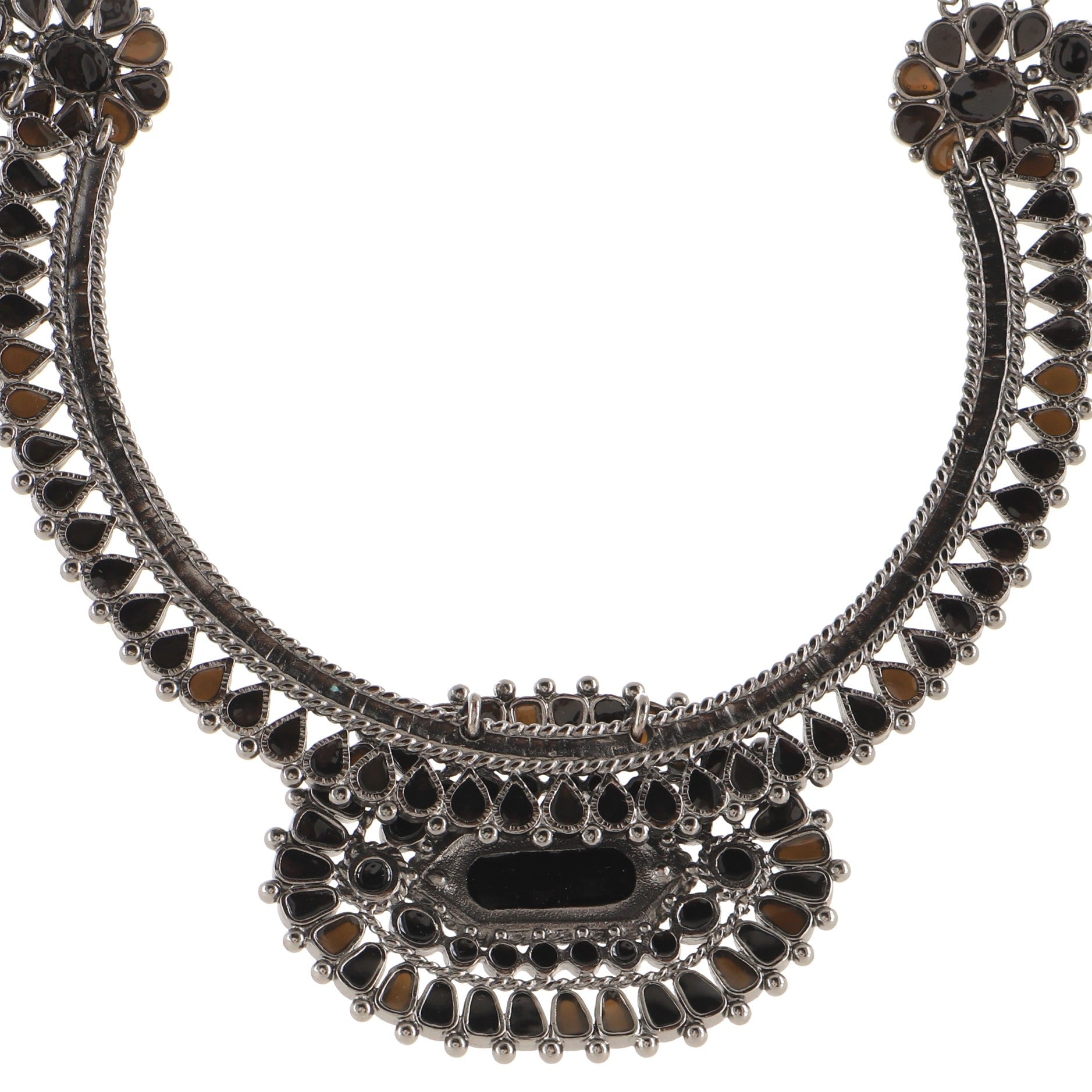 Oval Cluster Collar Necklace Metal with Enamel