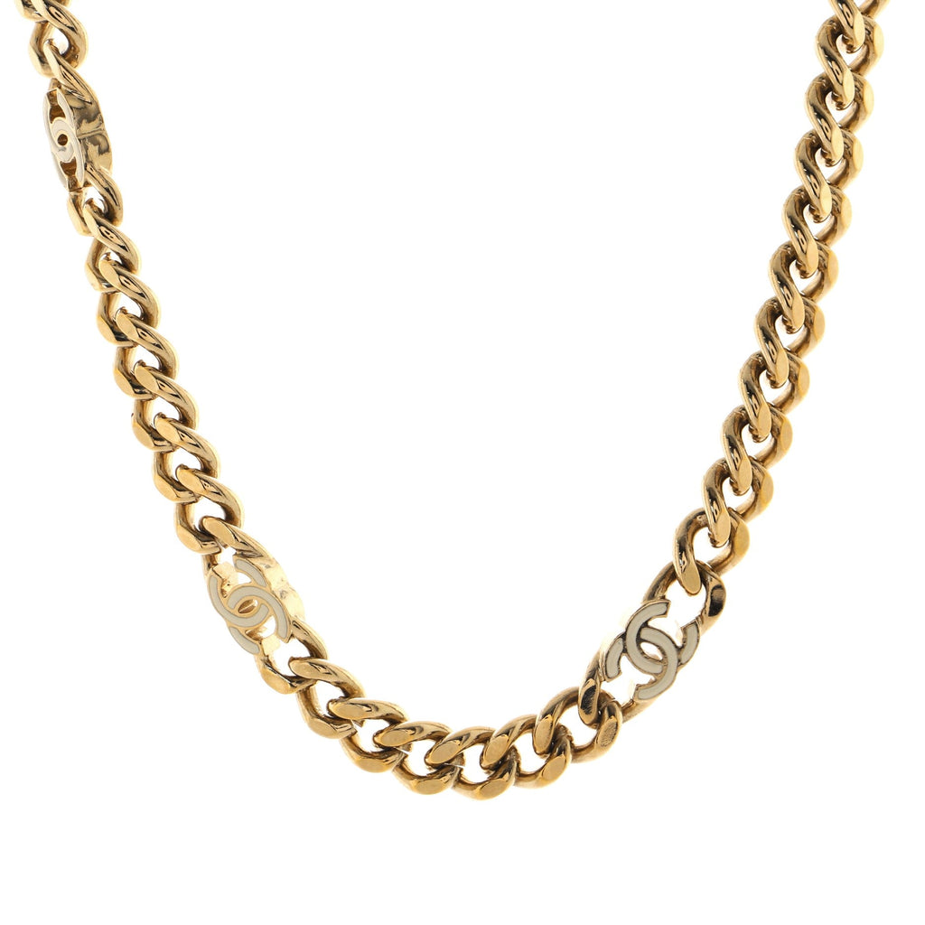 Triple CC Link Chain Choker Necklace Metal with Enamel
