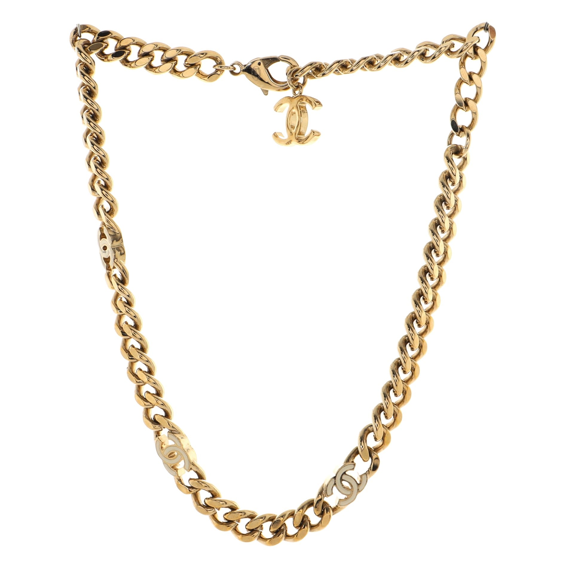 Triple CC Link Chain Choker Necklace Metal with Enamel