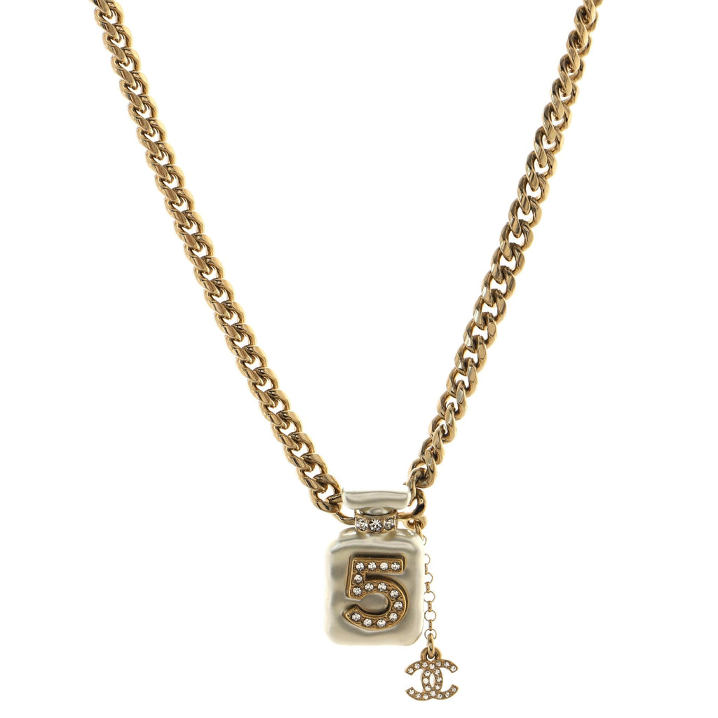 CC No.5 Perfume Bottle Pendant Short Necklace Metal with Resin and Crystals