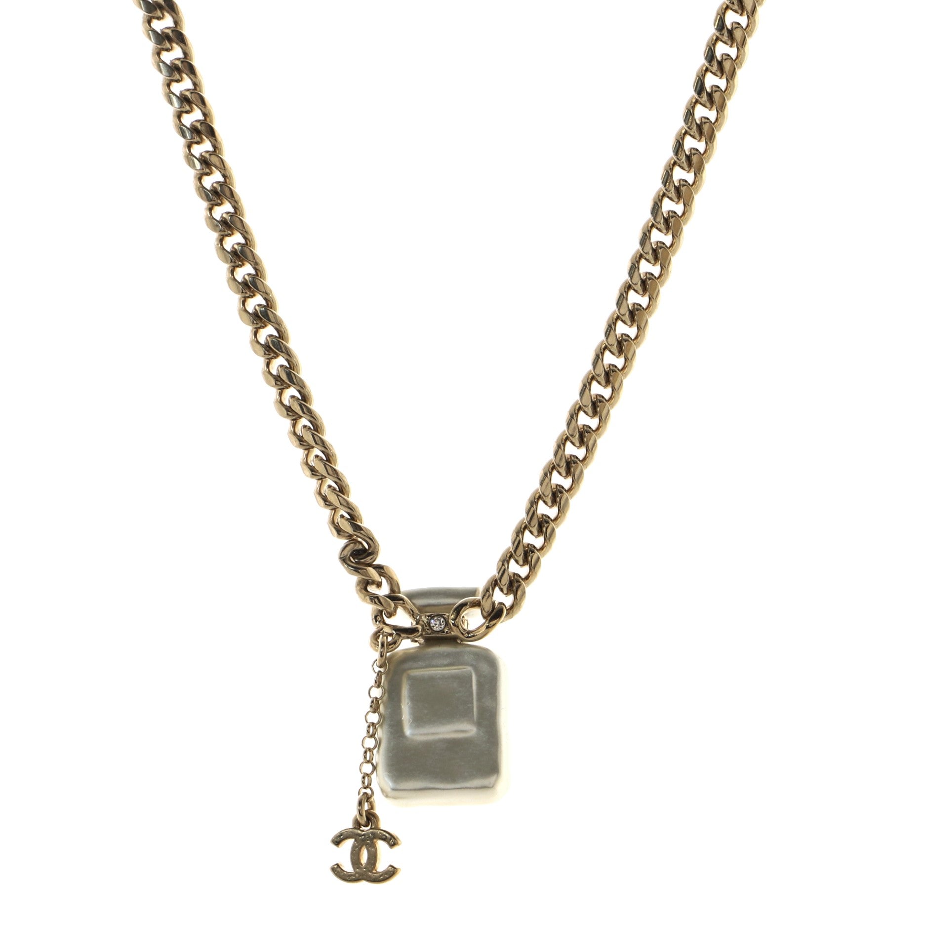 CC No.5 Perfume Bottle Pendant Short Necklace Metal with Resin and Crystals