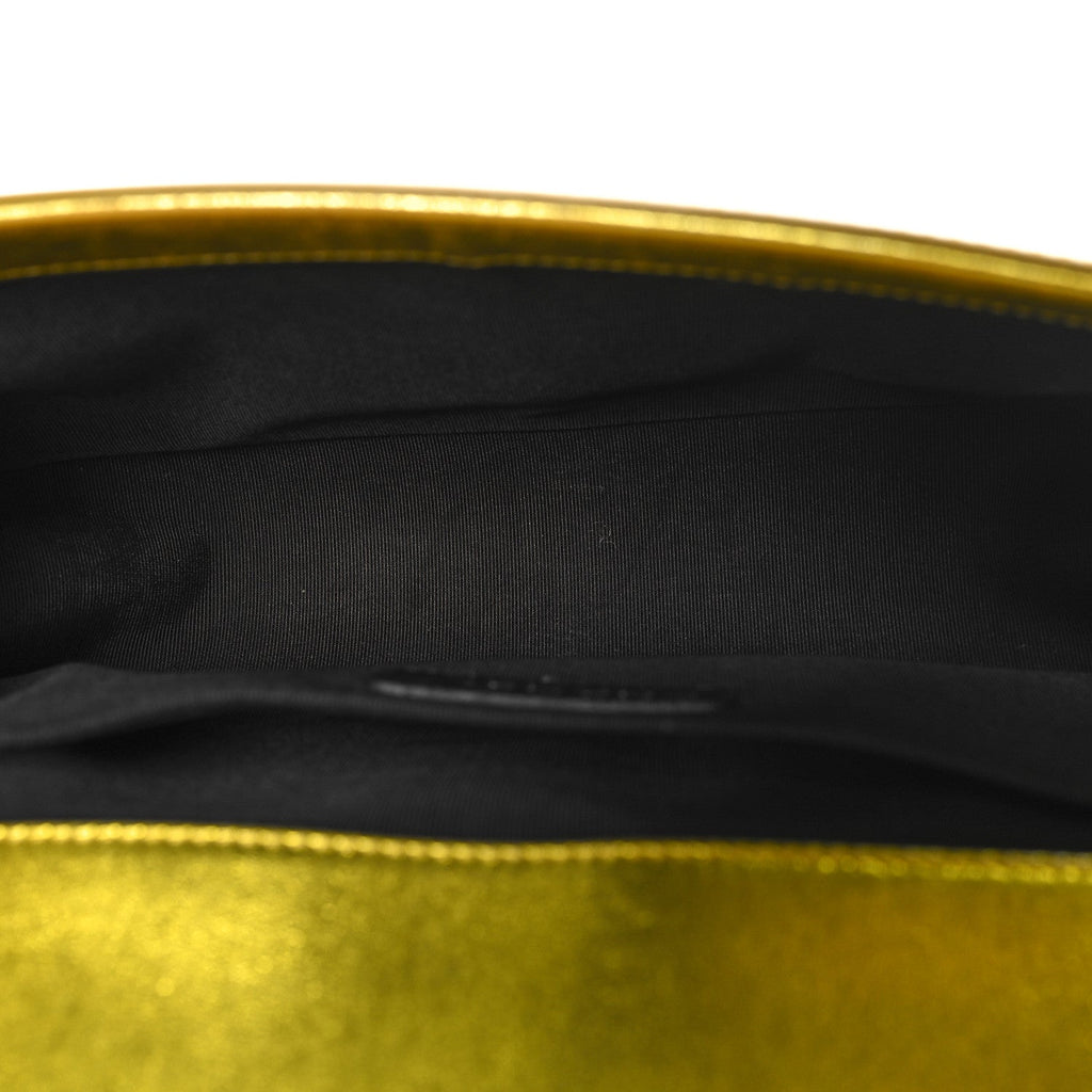 Metallic Patent Calfskin Quilted Medium Boy Flap Gold