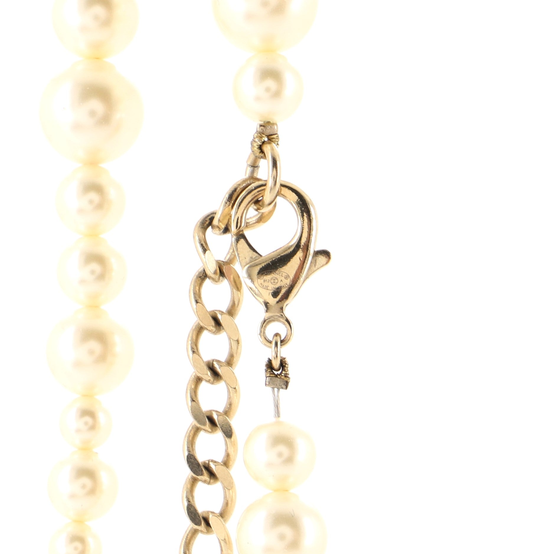 CC Long Necklace Faux Pearls and Crystal Embellished Metal