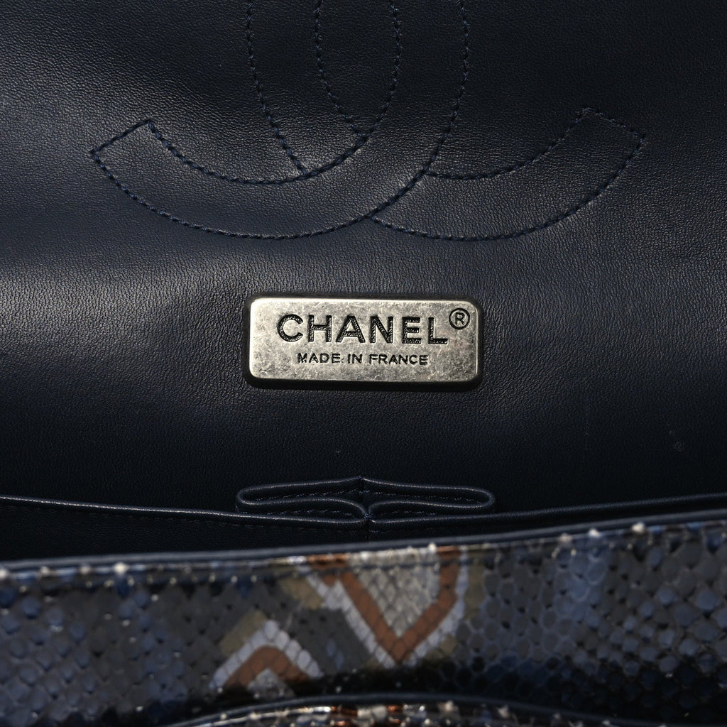 Metallic Snakeskin Jumbo Double Flap Blue