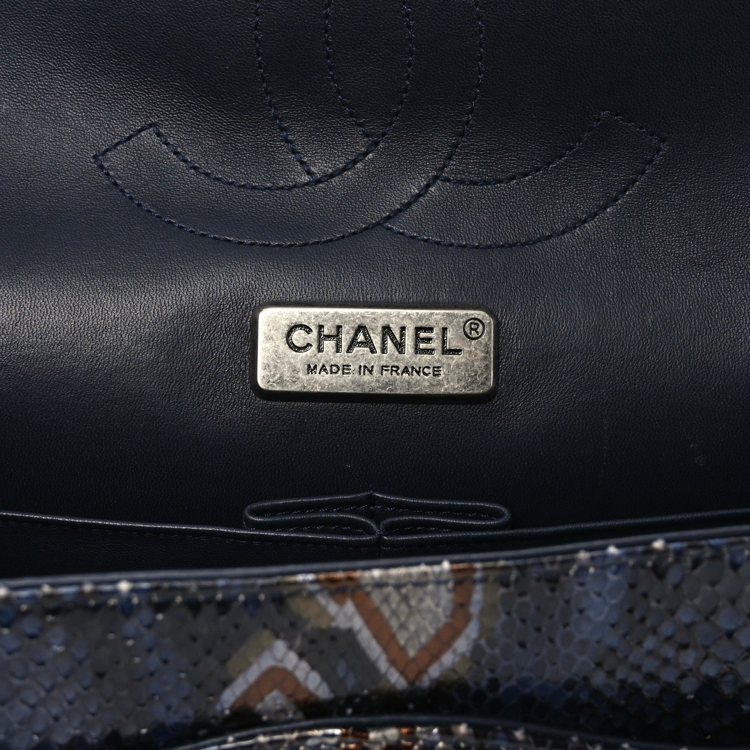 Metallic Snakeskin Jumbo Double Flap Blue