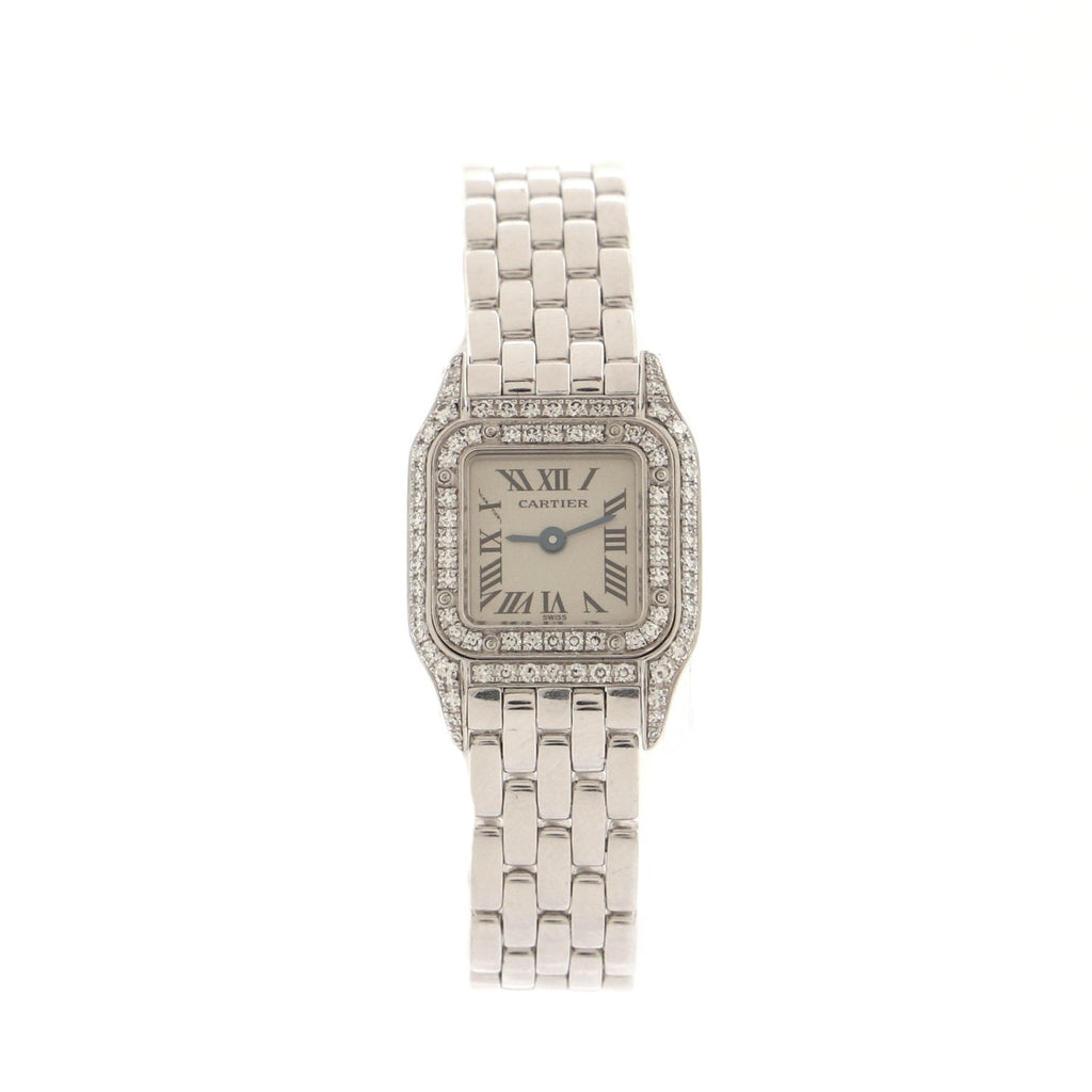 Vintage Panthere de Cartier Quartz Watch White Gold with Diamond Bezel 17