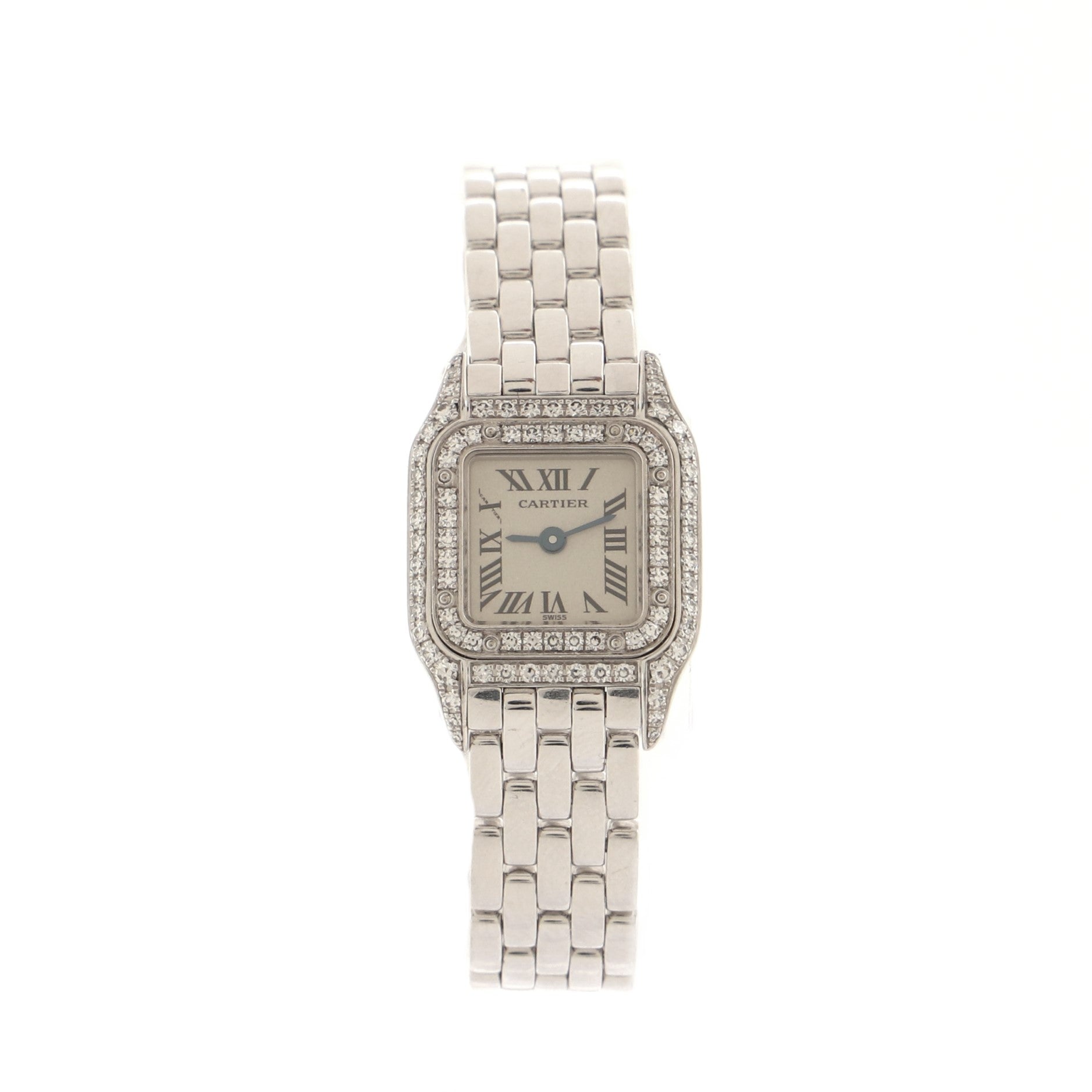 Vintage Panthere de Cartier Quartz Watch White Gold with Diamond Bezel 17