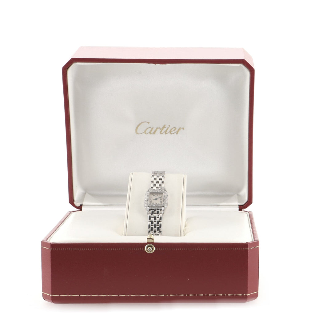 Vintage Panthere de Cartier Quartz Watch White Gold with Diamond Bezel 17