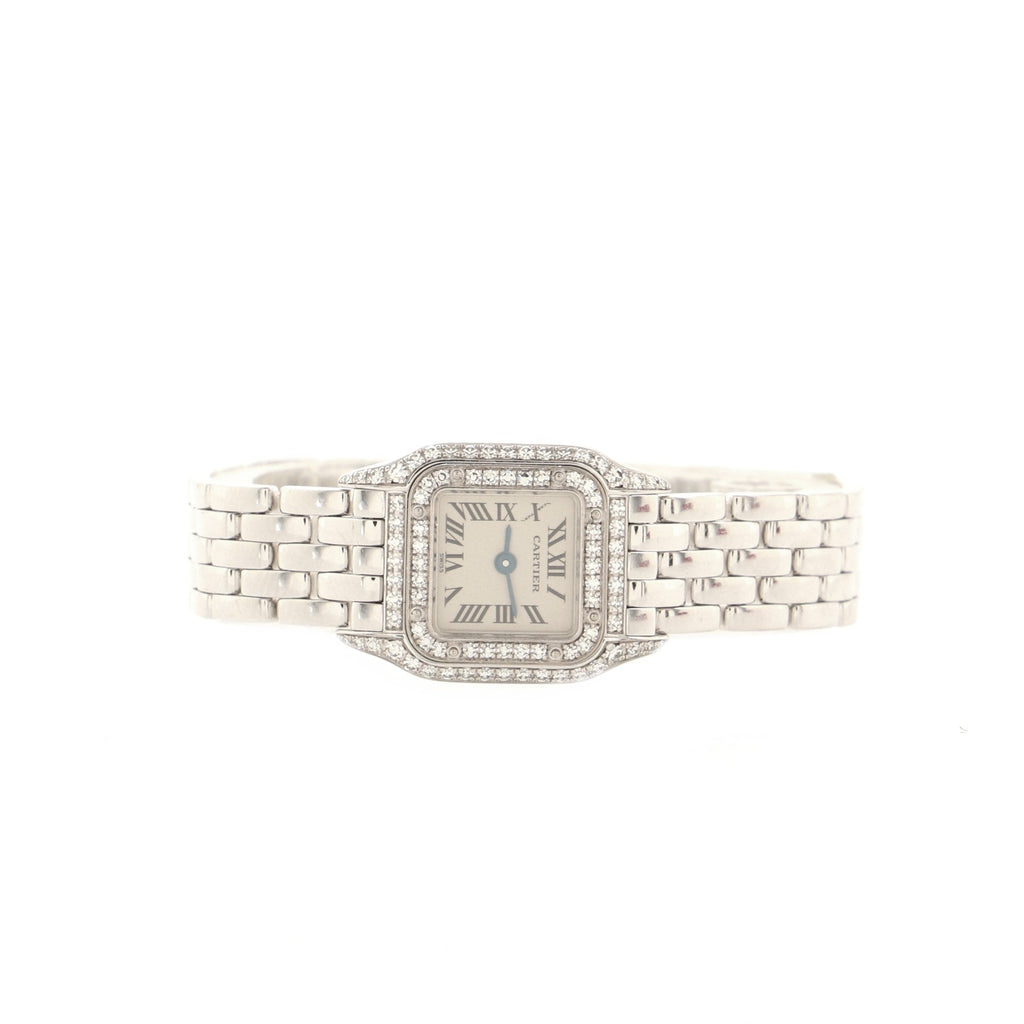 Vintage Panthere de Cartier Quartz Watch White Gold with Diamond Bezel 17