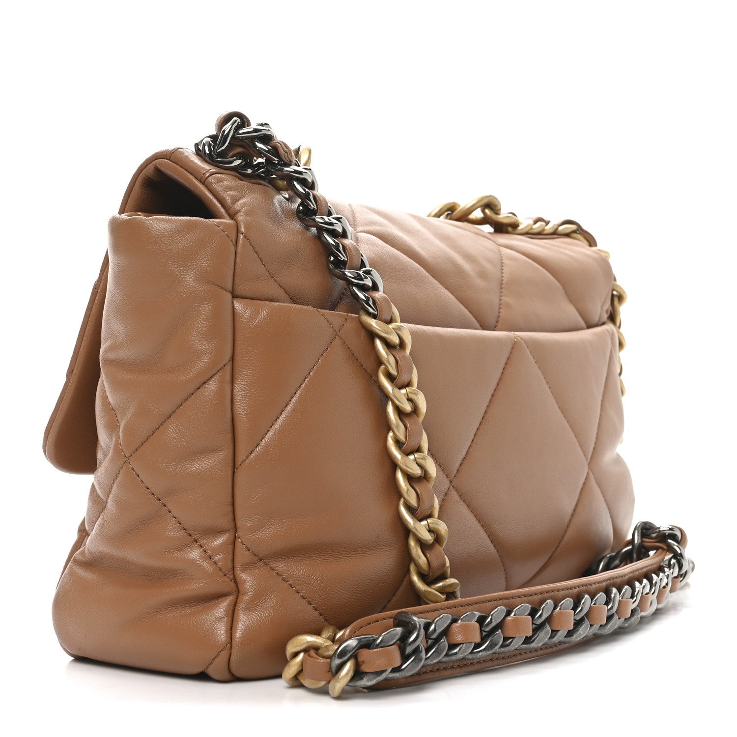 Lambskin Quilted Large Chanel 19 Flap Brown