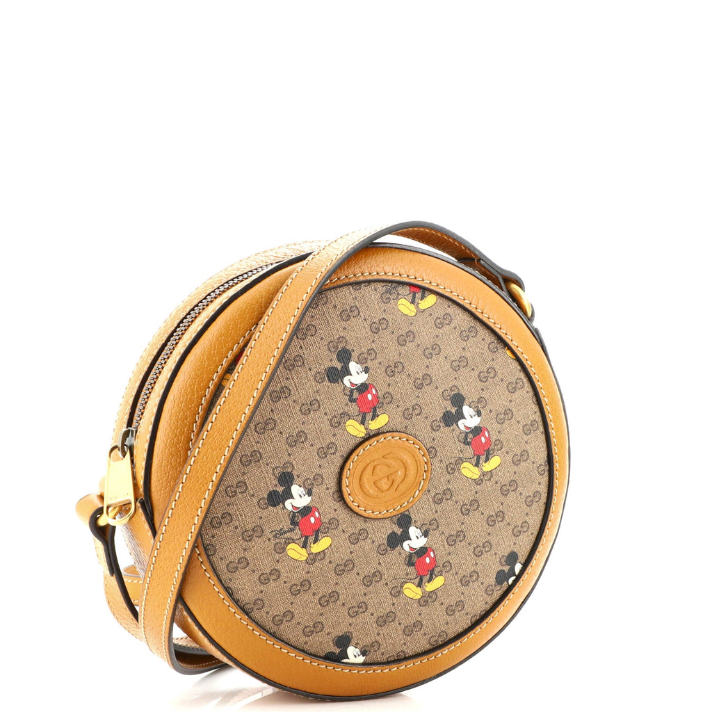 Disney Mickey Mouse Round Shoulder Bag Printed Mini GG Coated Canvas