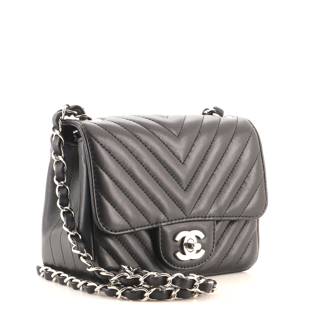 Square Classic Single Flap Bag Chevron Lambskin Mini