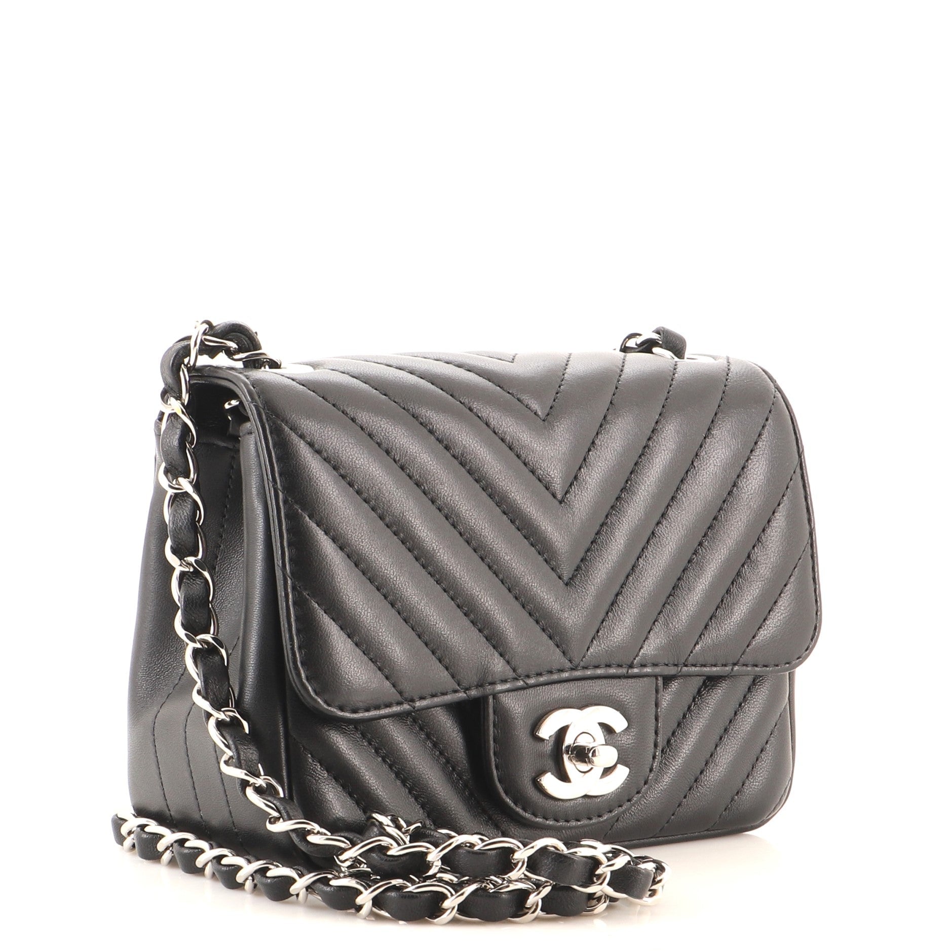 Square Classic Single Flap Bag Chevron Lambskin Mini