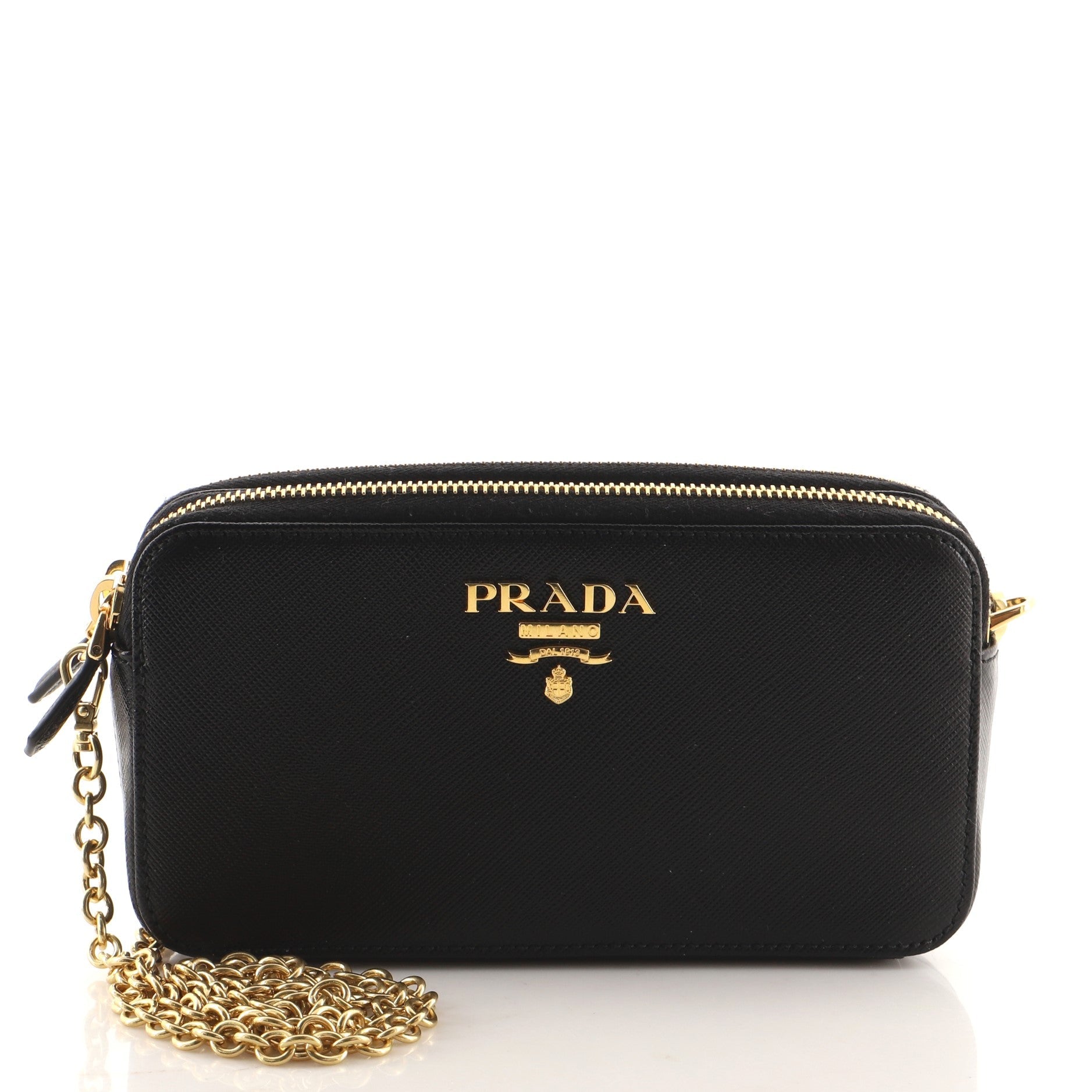Double Zip Wallet on Chain Crossbody Saffiano Leather Mini
