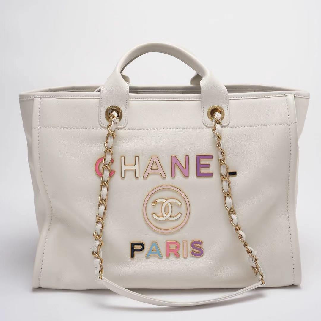 Chanel Deauville Tote Bag With Pouch Enamel White Multicolour (2022 Spring/Summer Limited Edition)