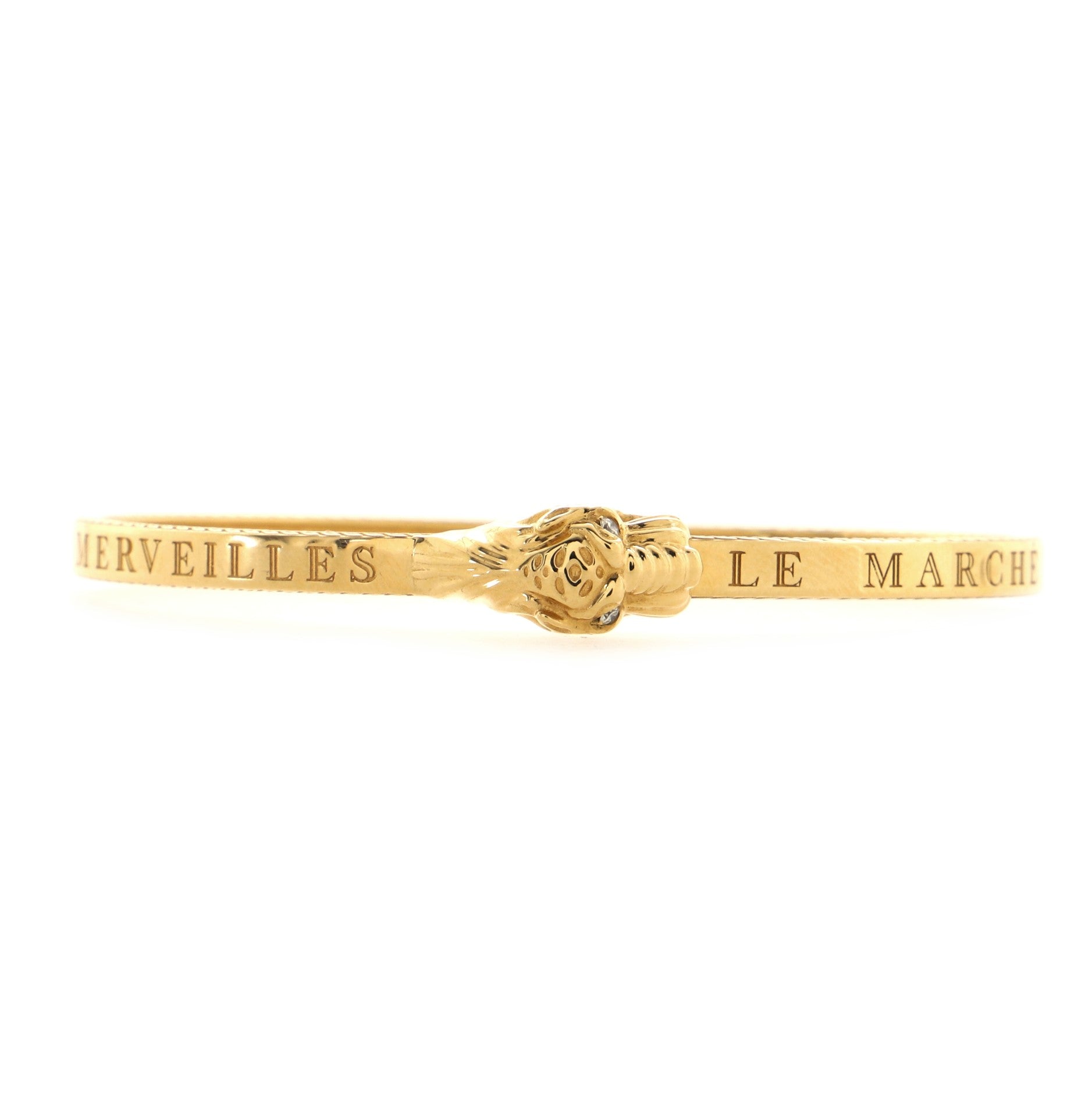 Le Marche des Merveilles Feline Bangle Bracelet 18K Yellow Gold with Diamonds