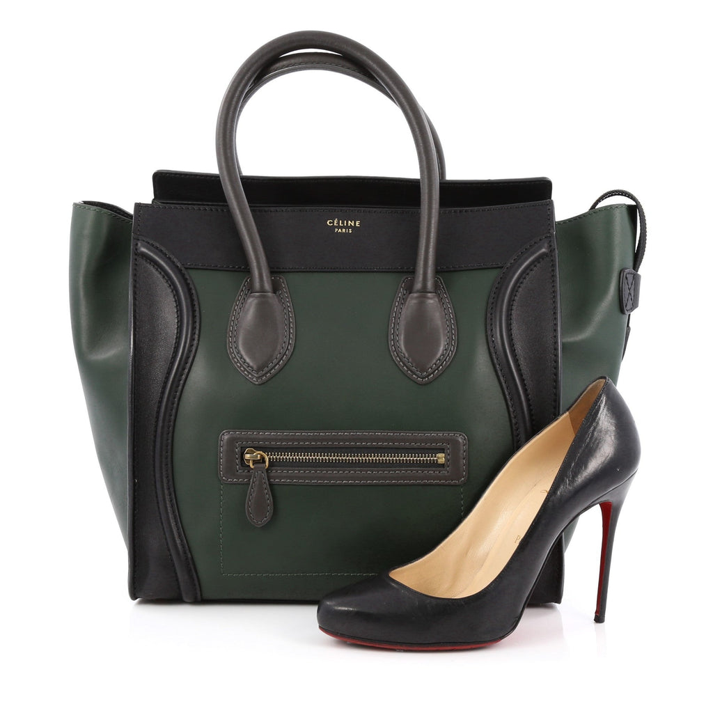 Bicolor Luggage Handbag Leather Mini