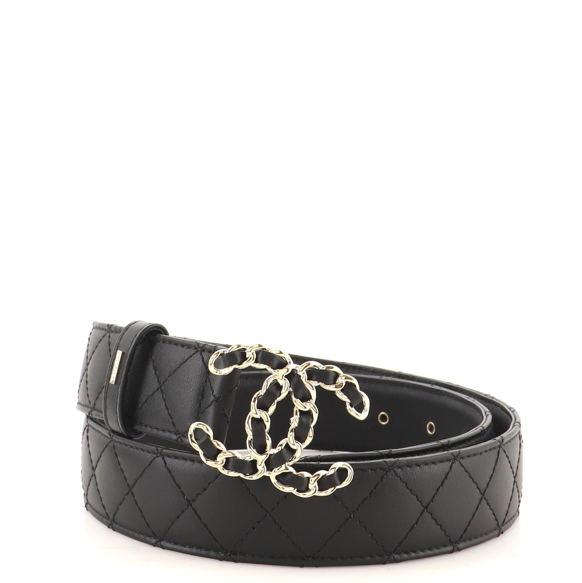 Woven Chain CC Buckle Belt Quilted Leather Medium 85