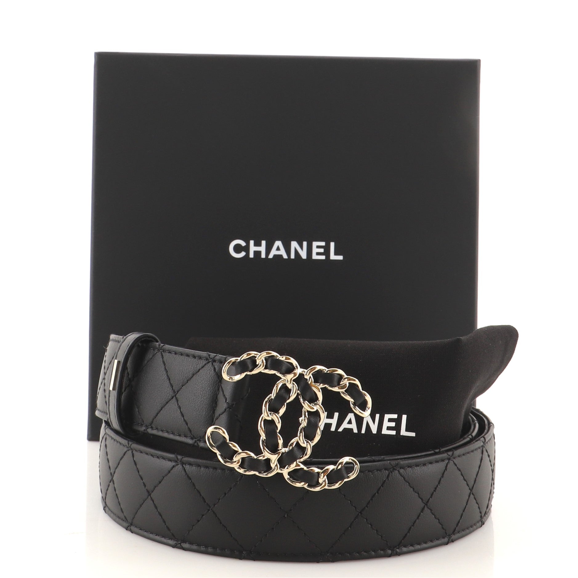 Woven Chain CC Buckle Belt Quilted Leather Medium 85