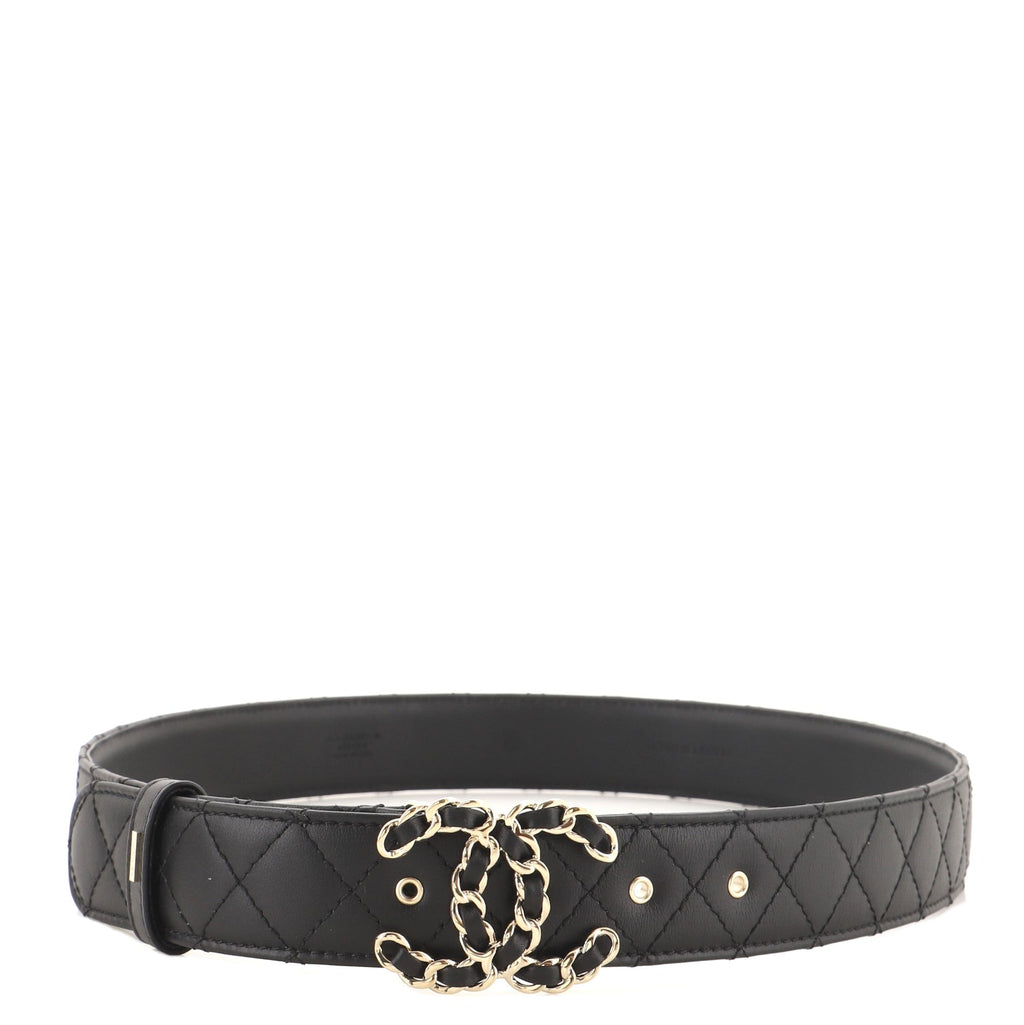 Woven Chain CC Buckle Belt Quilted Leather Medium 85