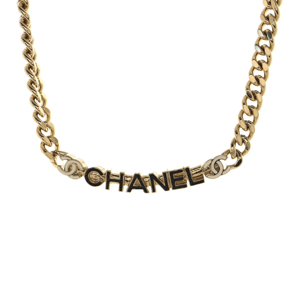 Logo CC Plate Choker Necklace Metal with Enamel
