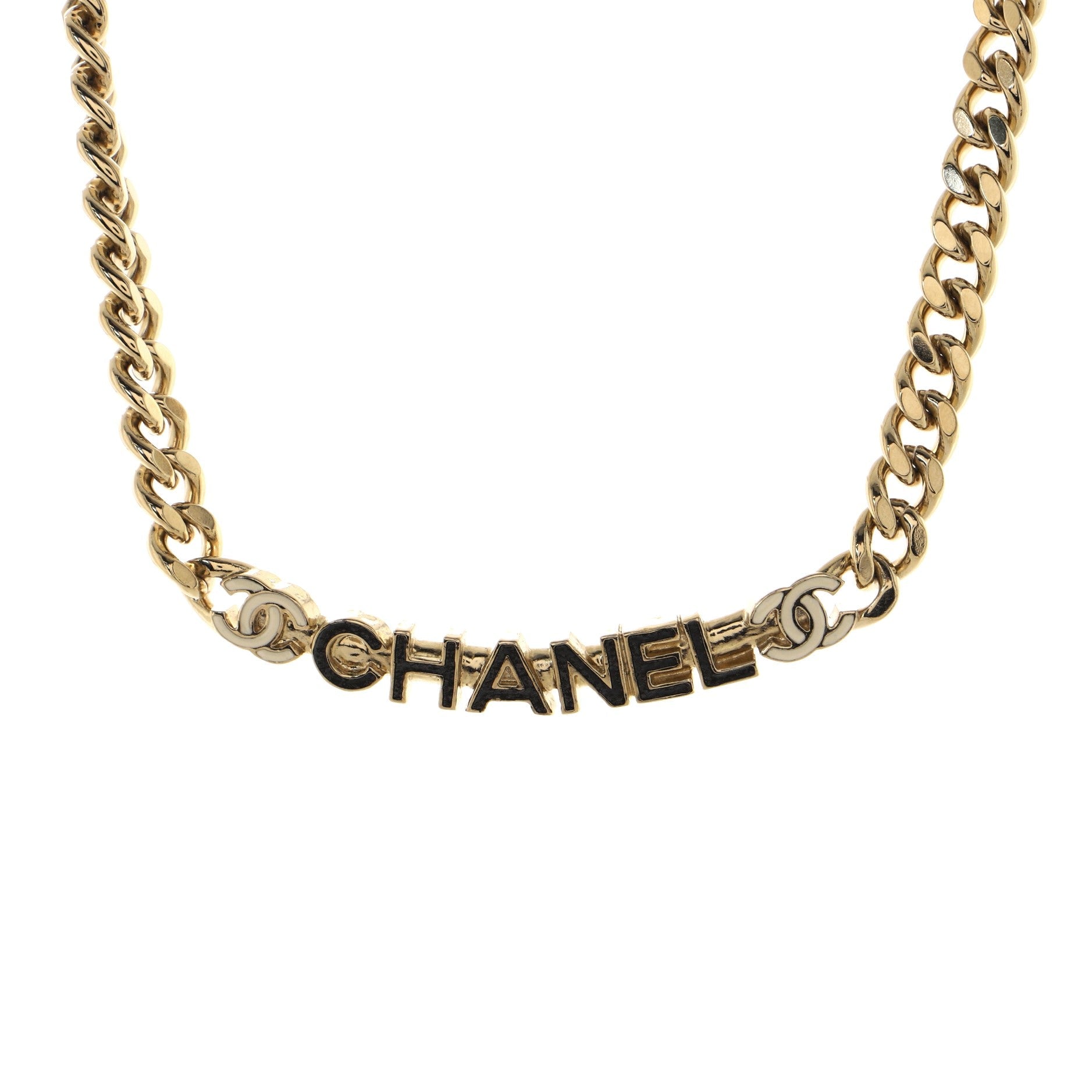 Logo CC Plate Choker Necklace Metal with Enamel