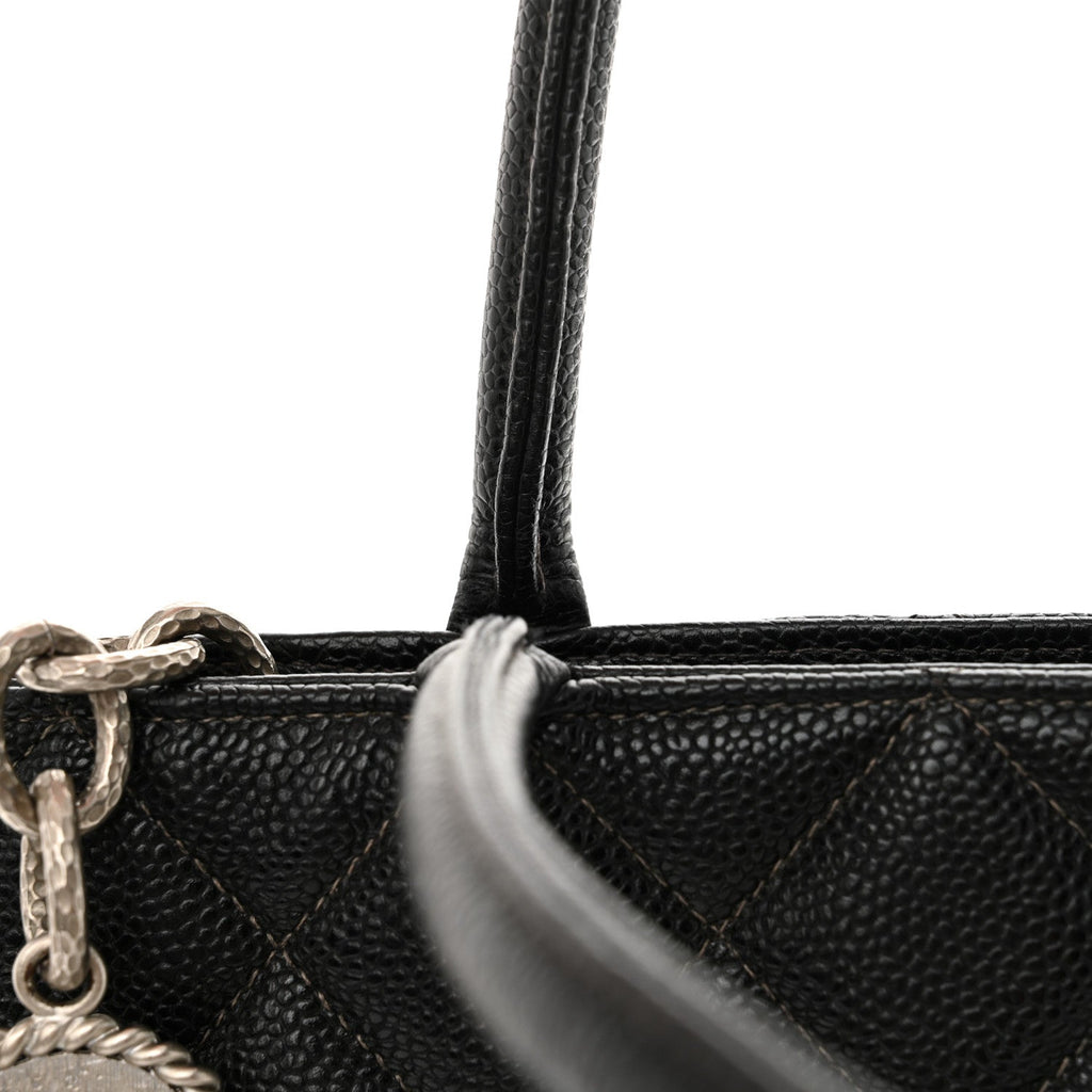 Caviar Quilted Medallion Tote Black