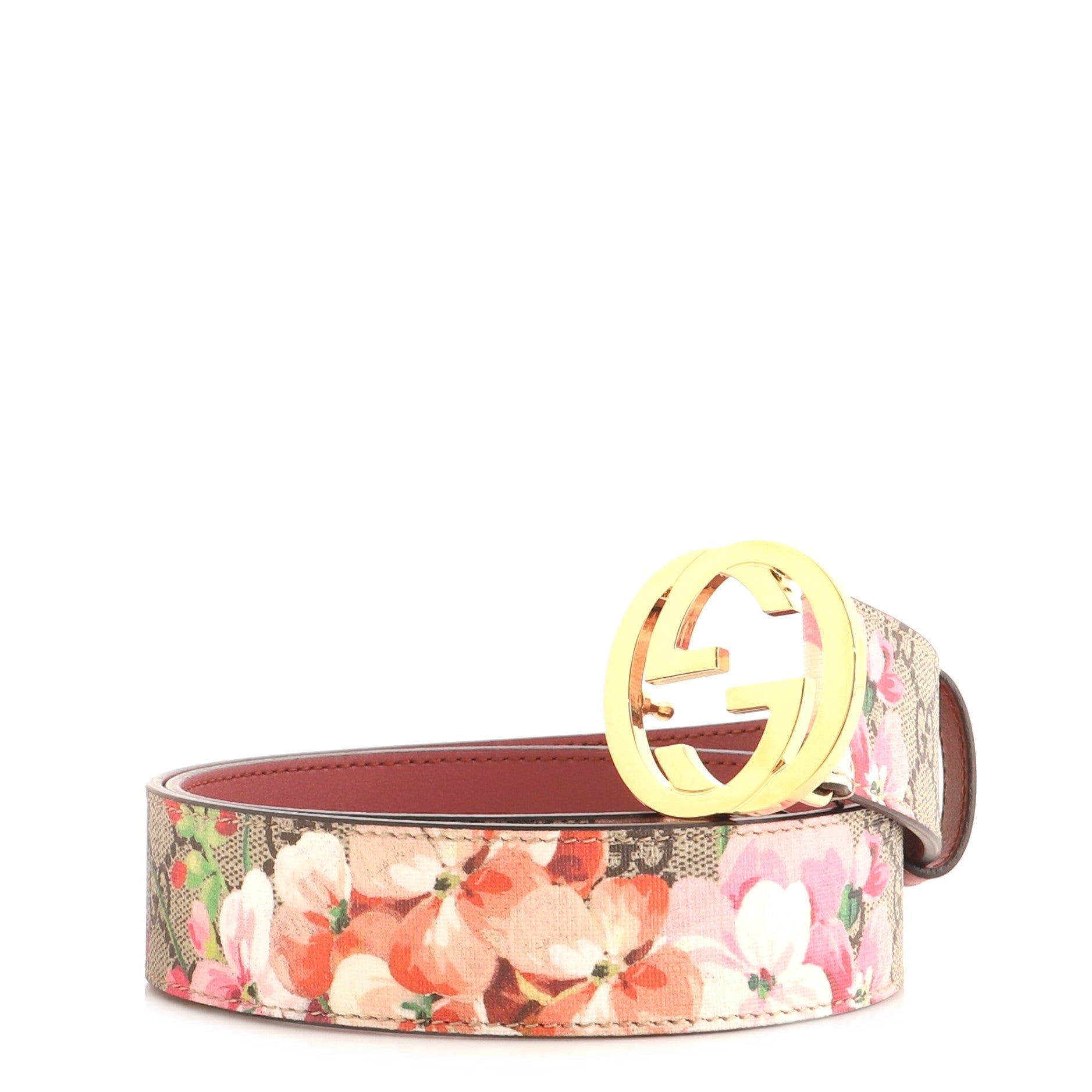 Interlocking G Belt Blooms Print GG Coated Canvas Wide 75