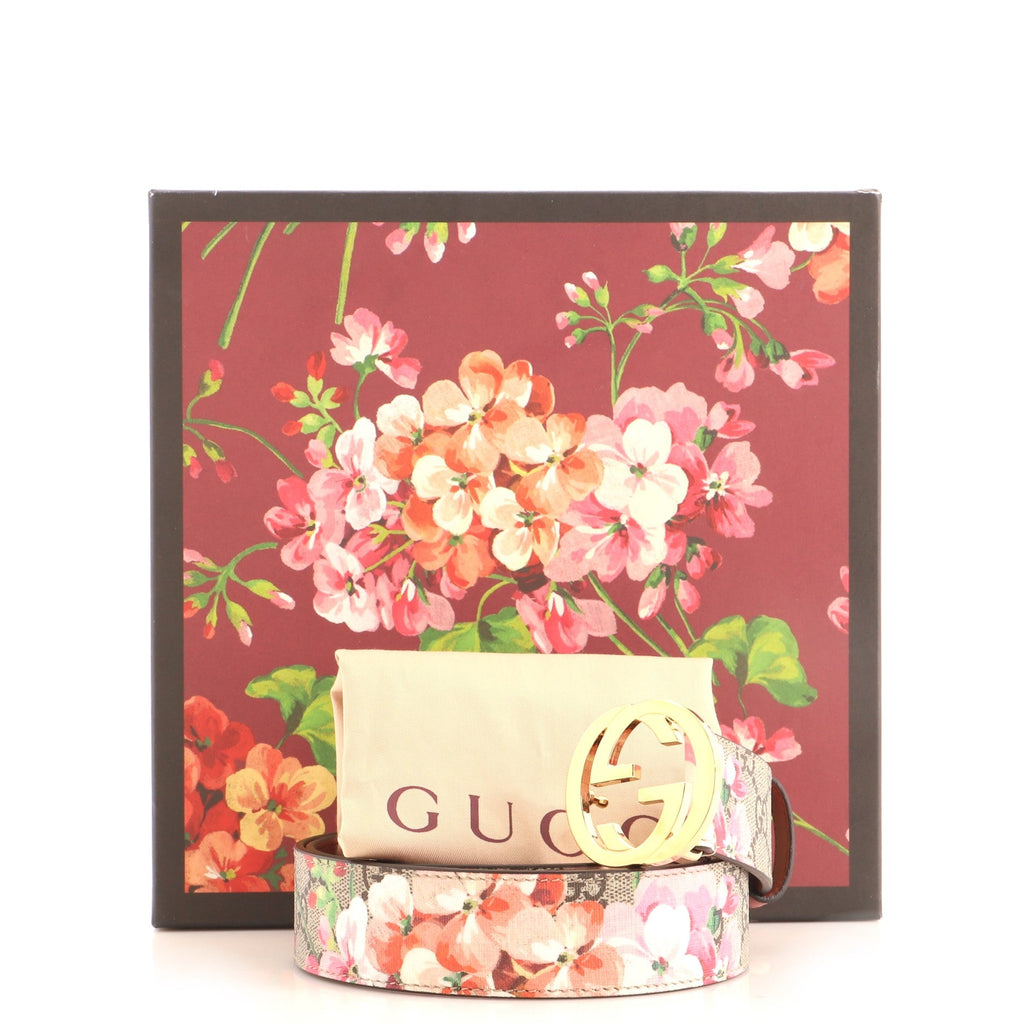 Interlocking G Belt Blooms Print GG Coated Canvas Wide 75