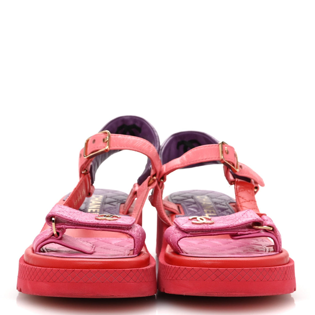 Lambskin Logo Platform Sandals 38 Red Purple Orange