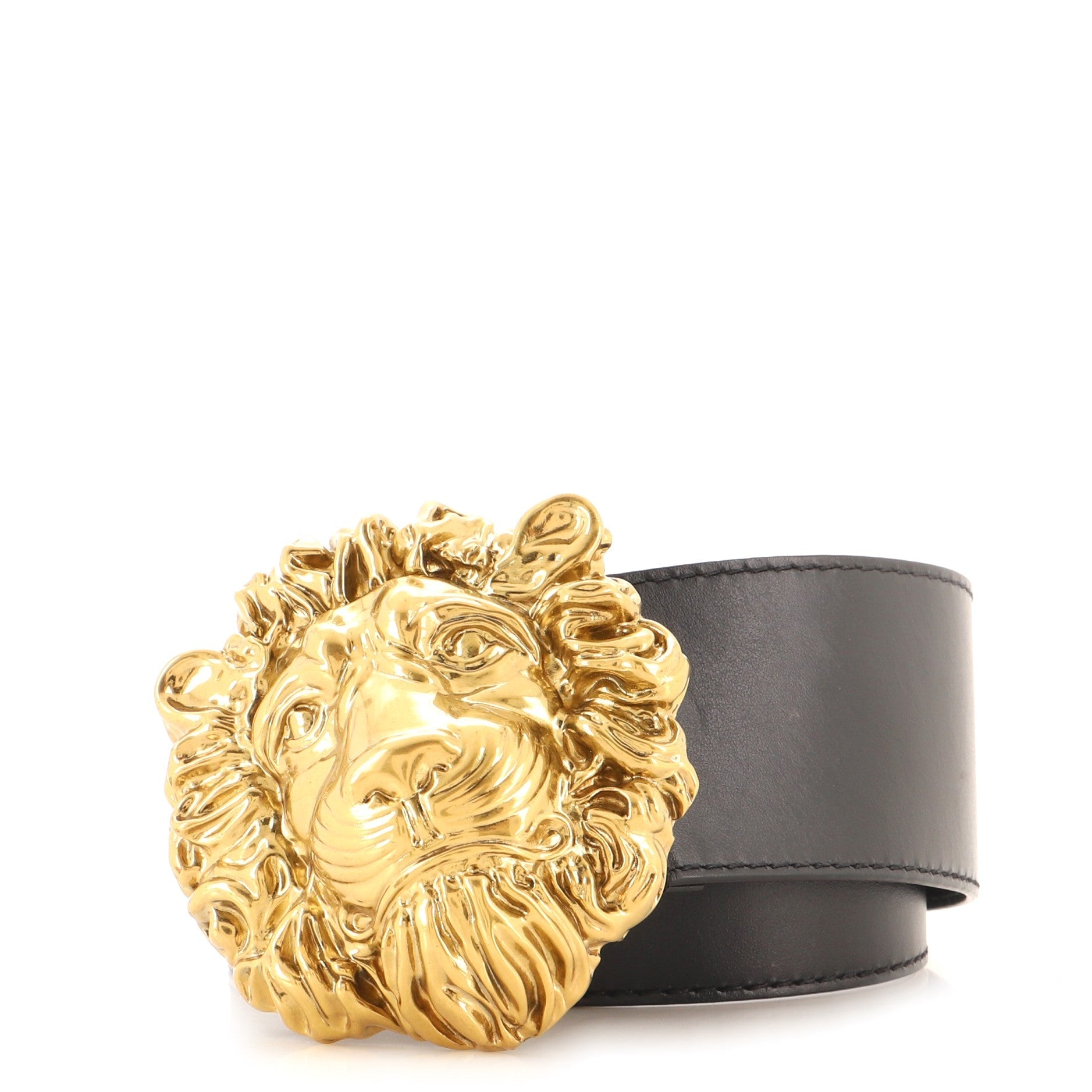 Lion Head Buckle Belt Leather Extra Wide 80