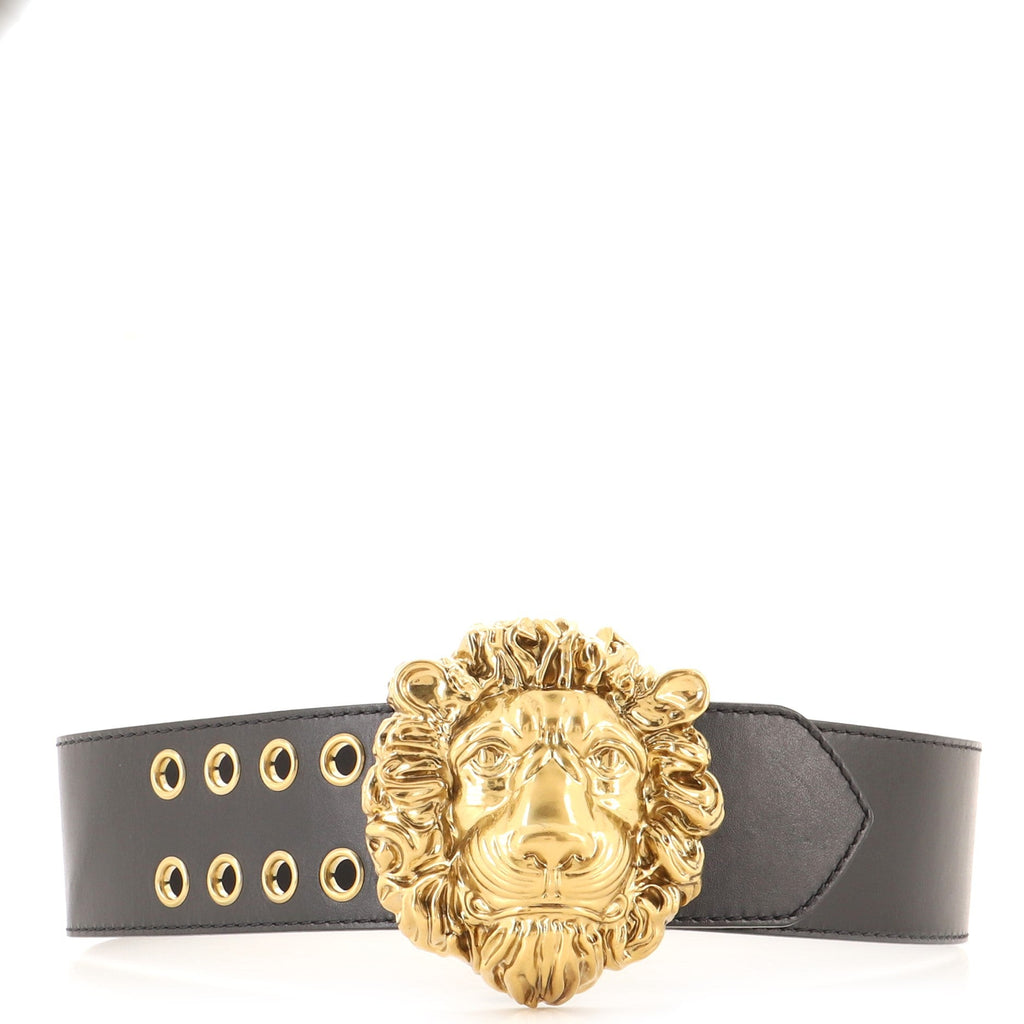 Lion Head Buckle Belt Leather Extra Wide 80