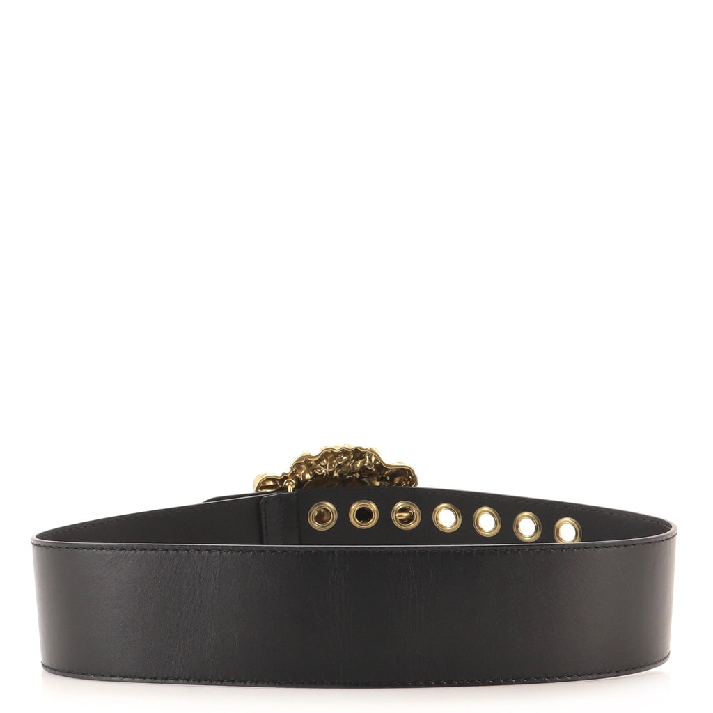 Lion Head Buckle Belt Leather Extra Wide 80