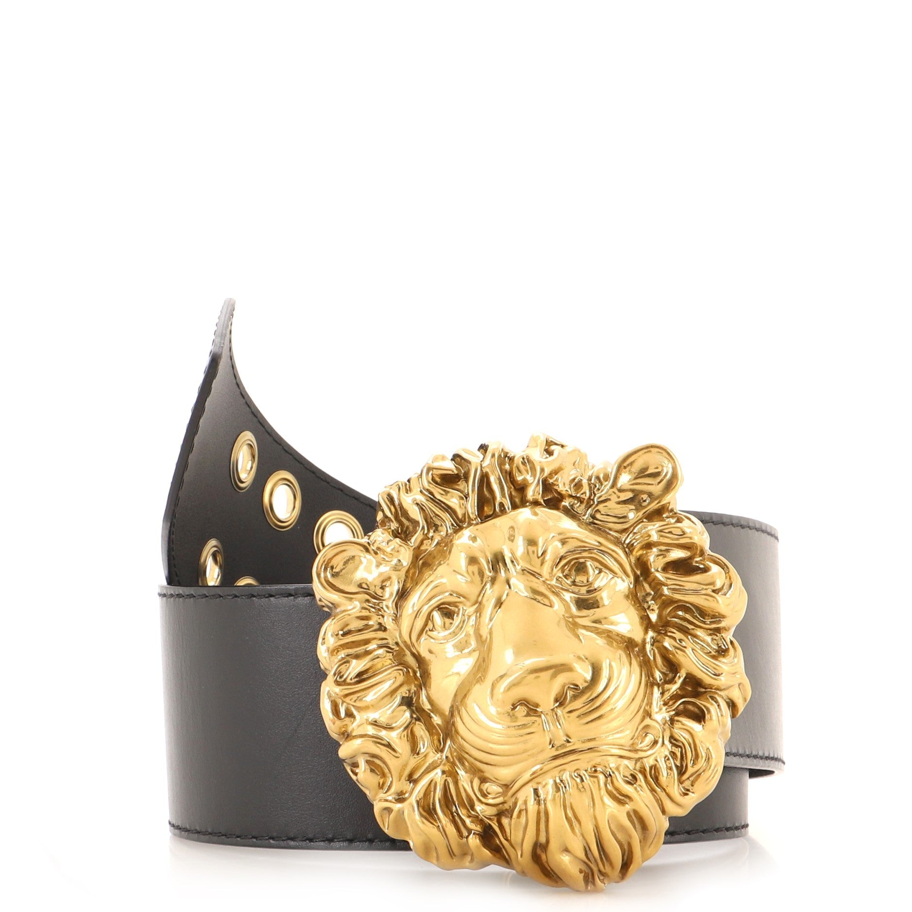 Lion Head Buckle Belt Leather Extra Wide 80