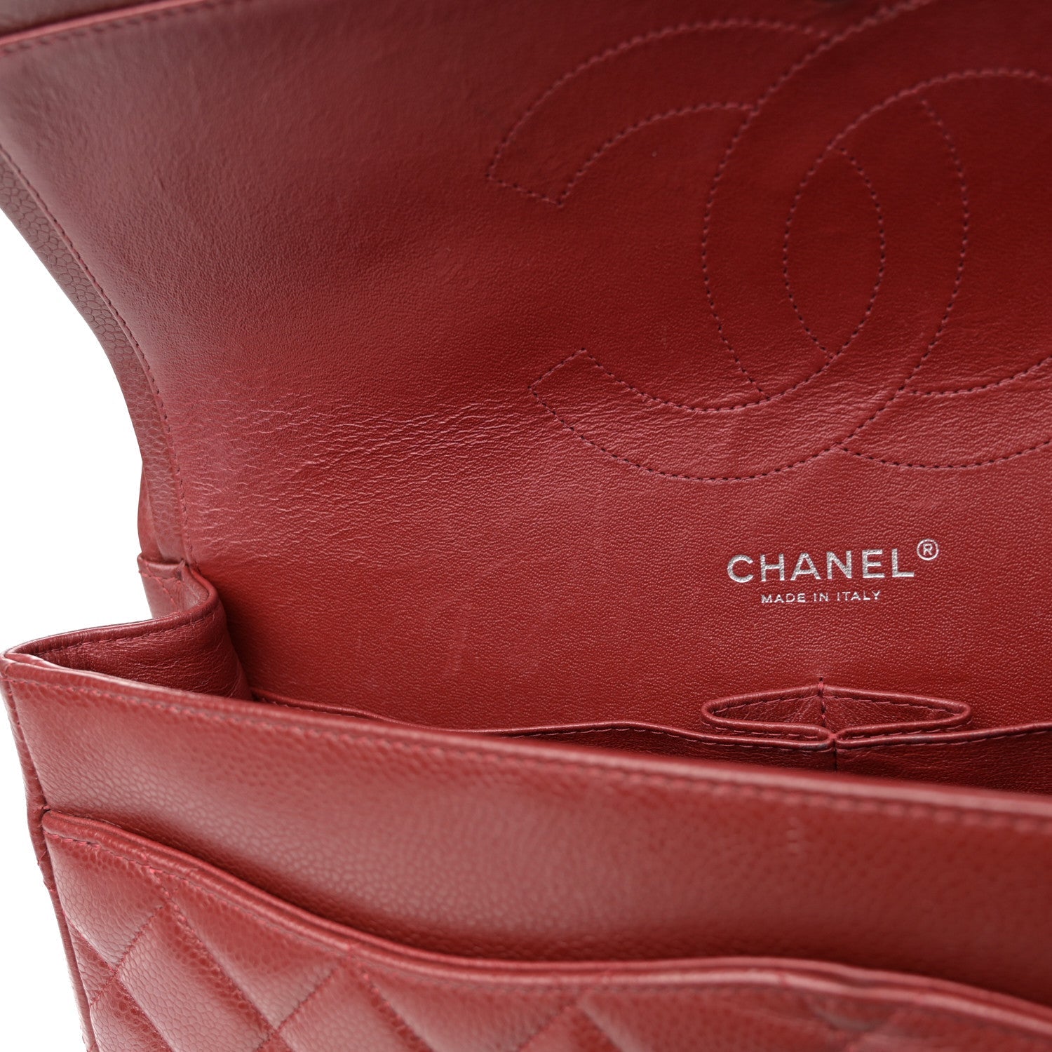 Caviar Quilted Jumbo Double Flap Dark Red