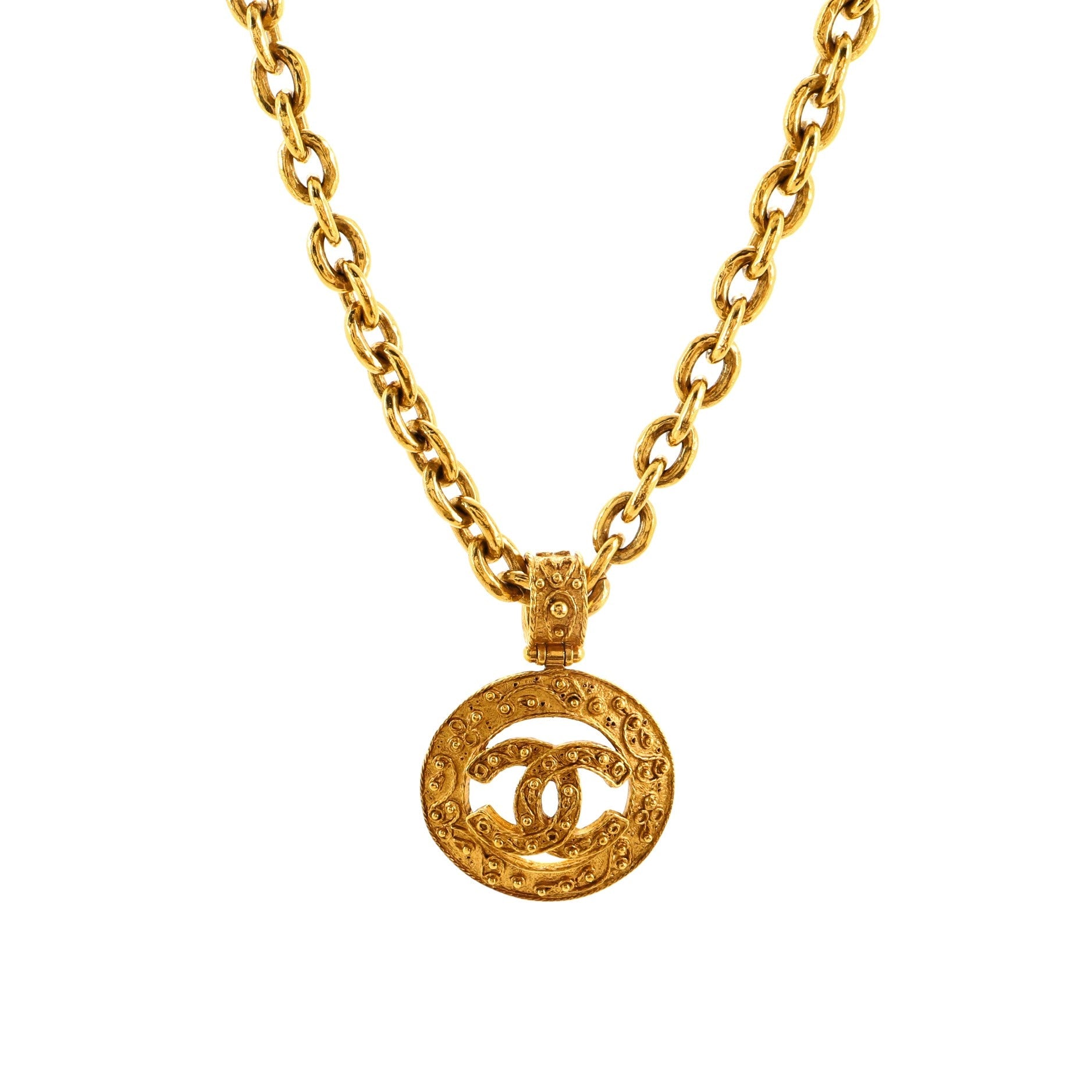 Vintage CC Textured Necklace Metal