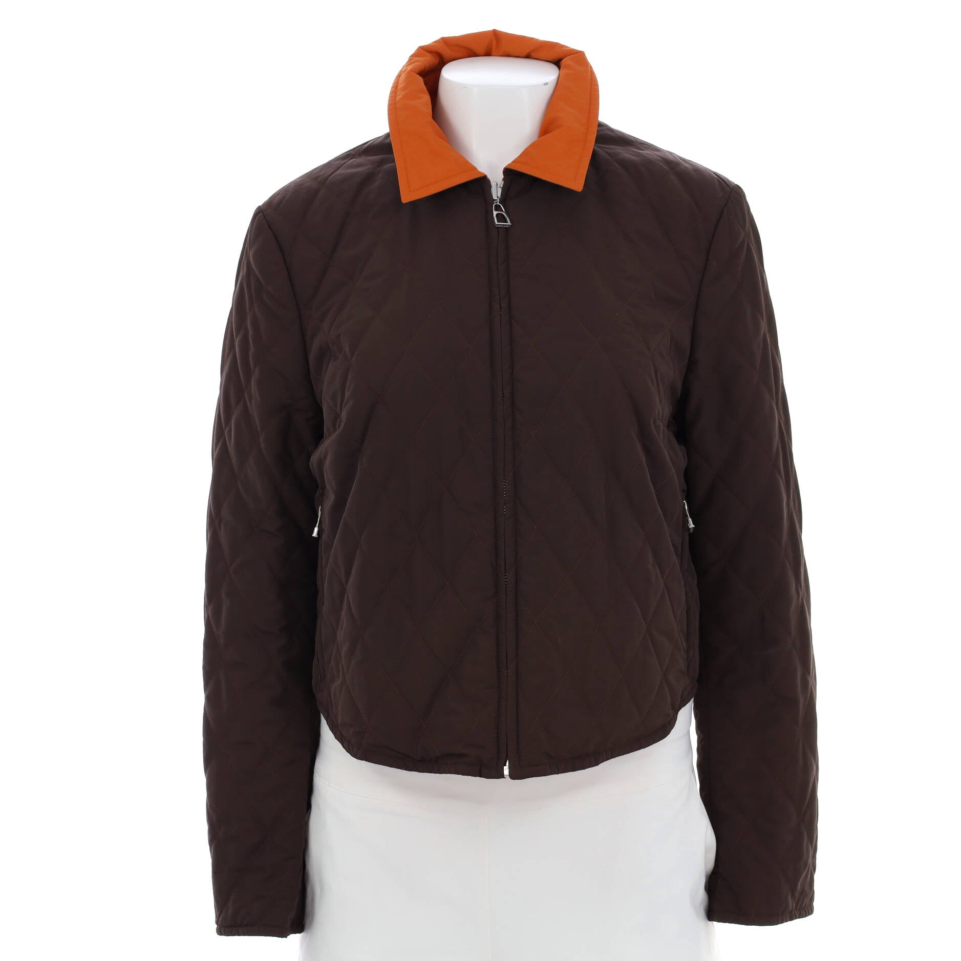 Women's Collared Front Zip Reversible Jacket Quilted Nylon