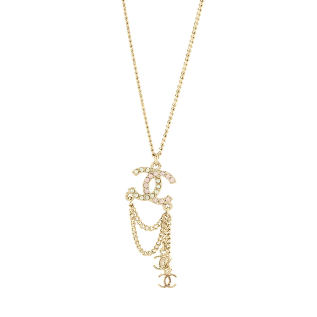 CC Charm Pendant Necklace Metal with Faux Pearls and Crystals