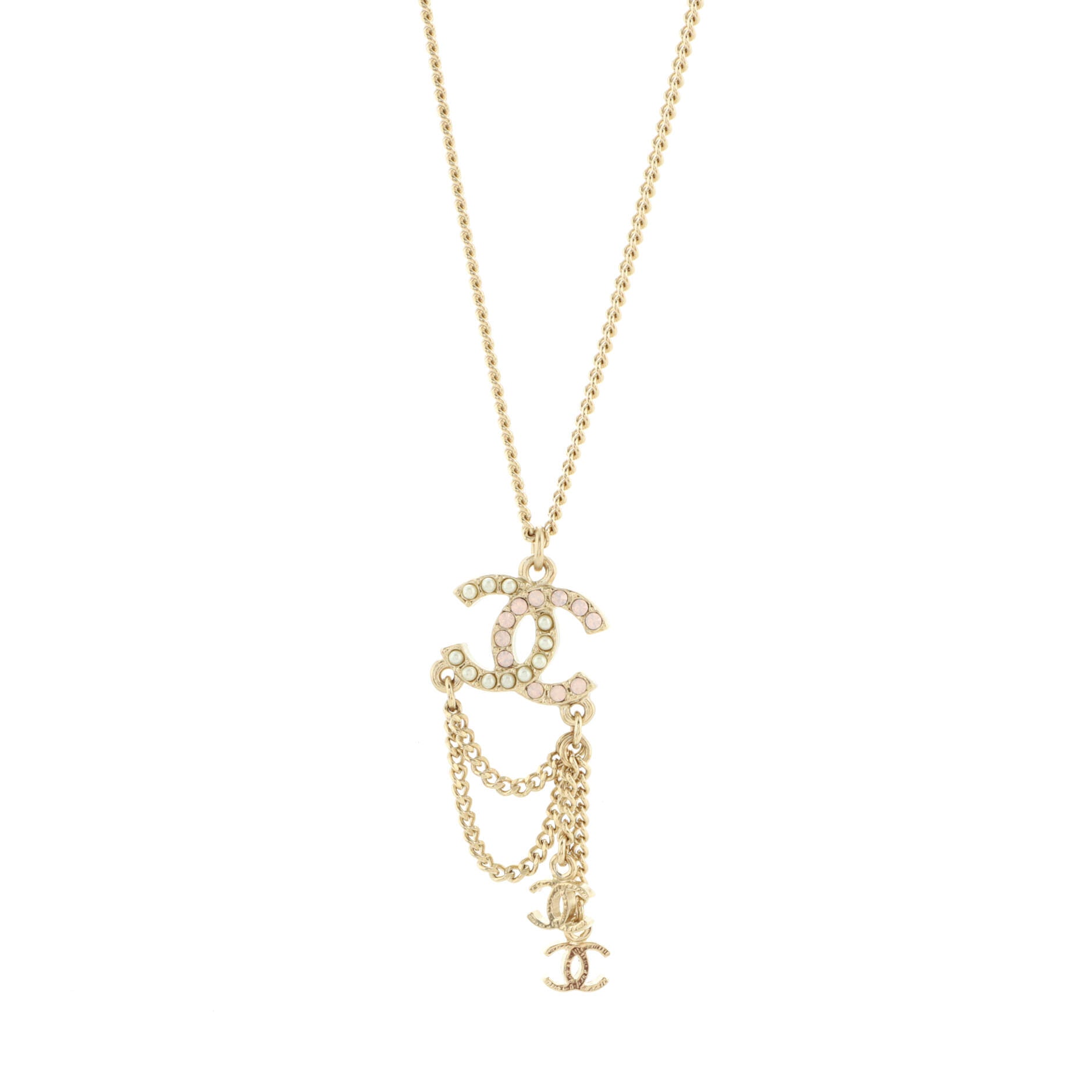CC Charm Pendant Necklace Metal with Faux Pearls and Crystals
